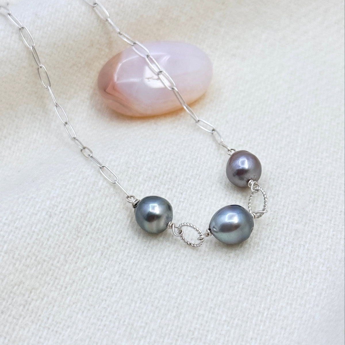 Tahitian Pearl 925 Silver Paperclip Necklace