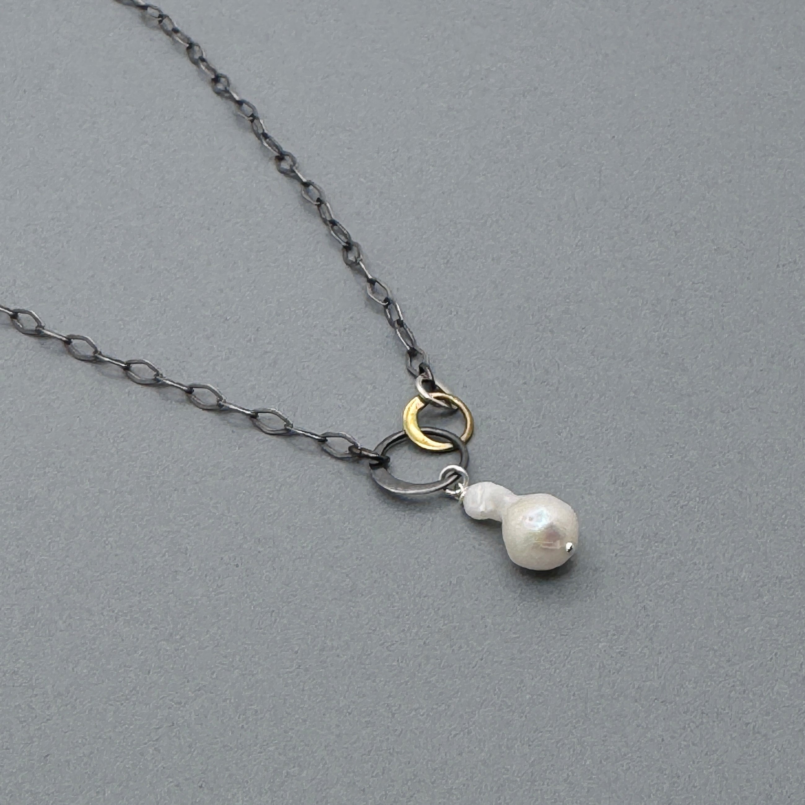 White Fireball Pearl Oxidized Silver Necklace