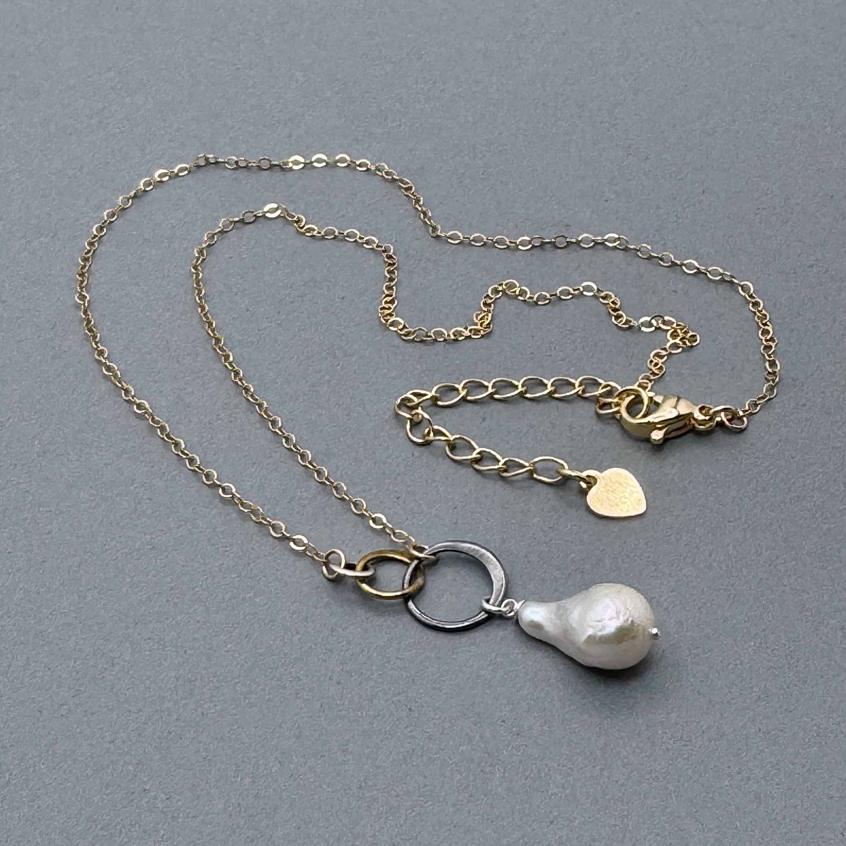 White Fireball Pearl Mixed Metal Necklace