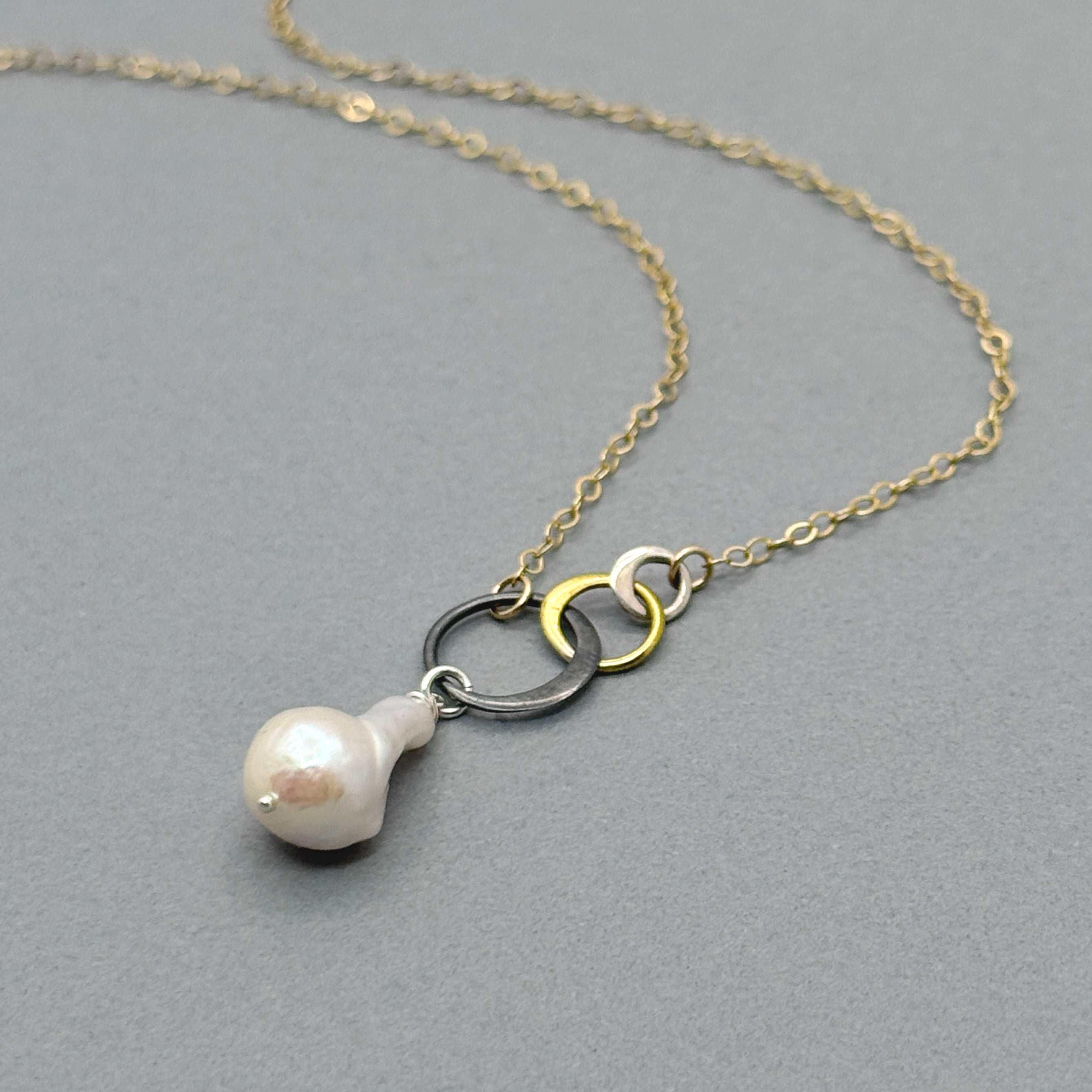 White Fireball Pearl Mixed Metal Necklace