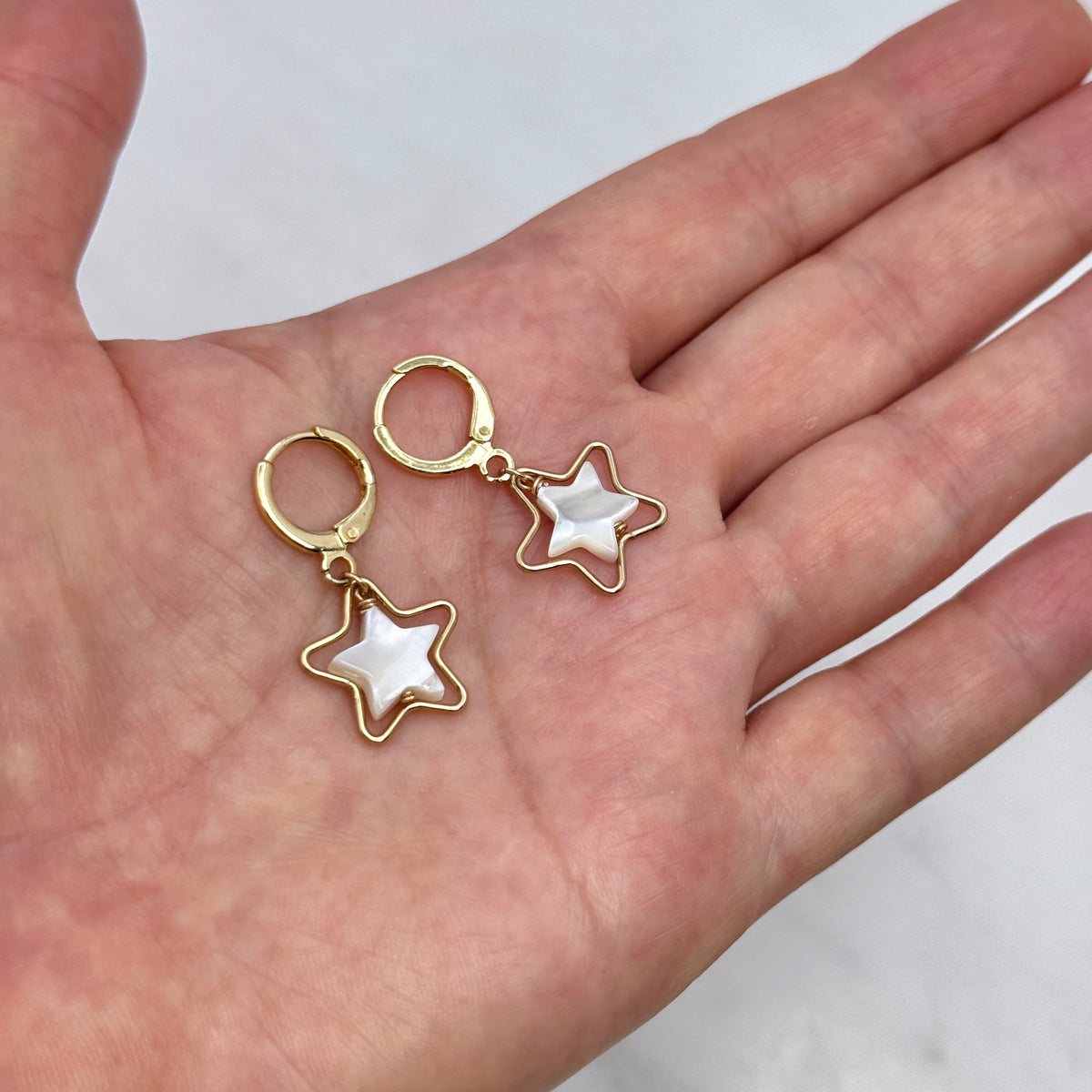 Mother of Pearl Star Huggie Earrings