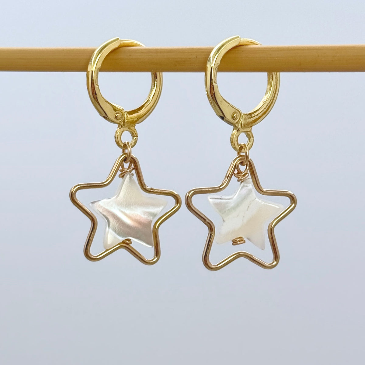 Mother of Pearl Star Huggie Earrings
