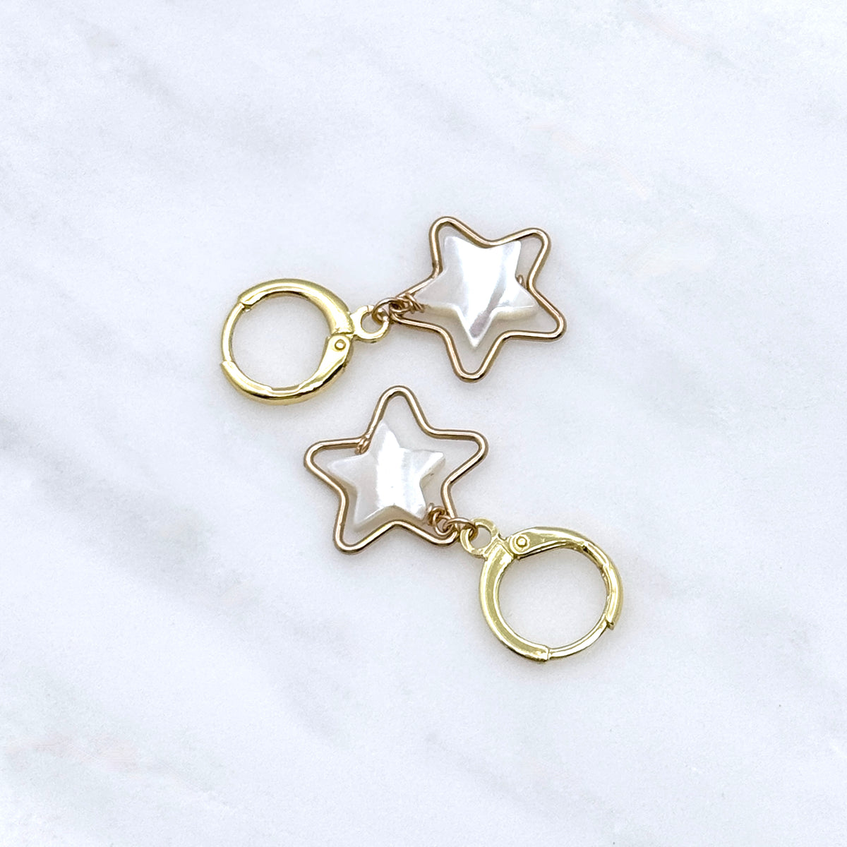 Mother of Pearl Star Huggie Earrings