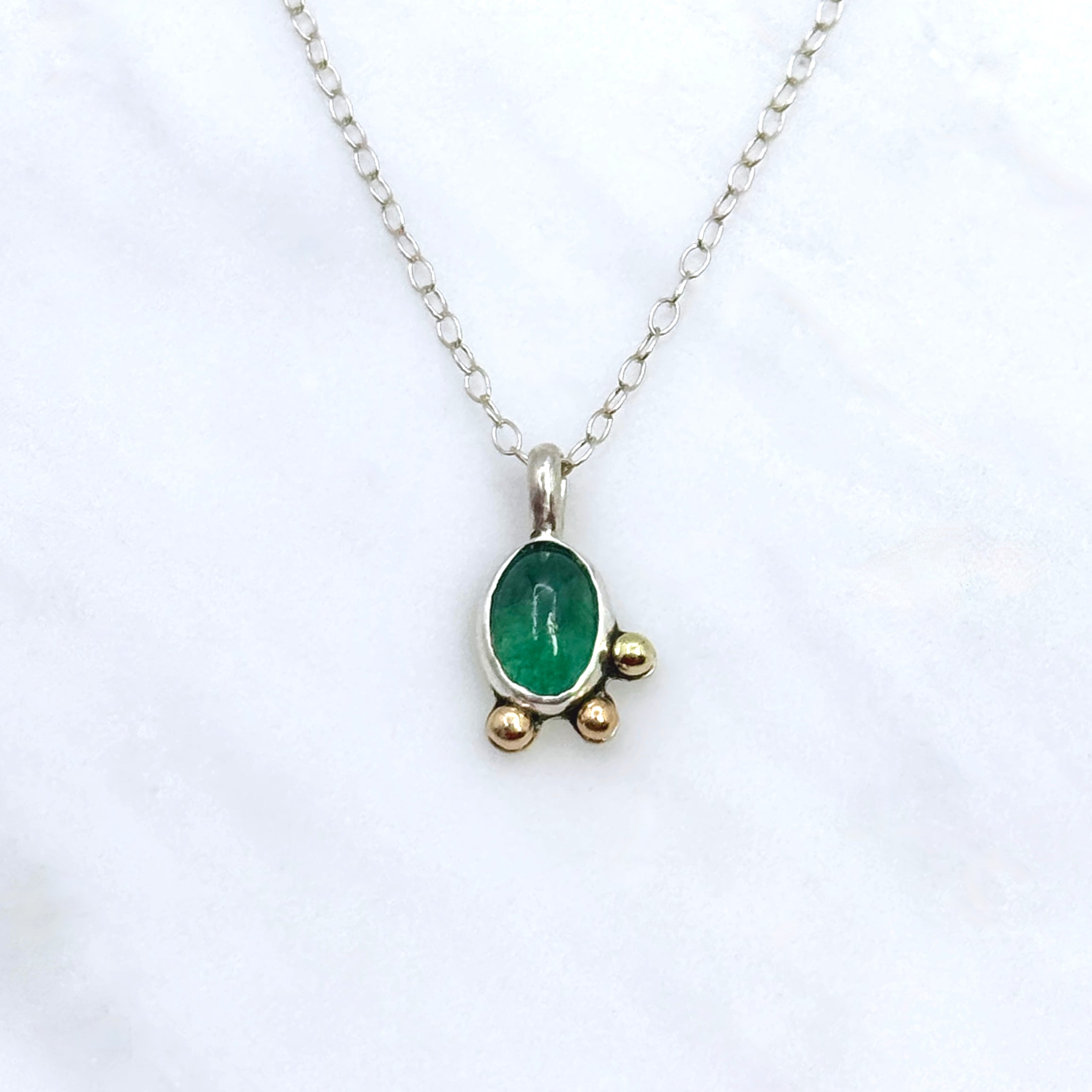 Emerald Silver Pendant With 14K Gold Accents