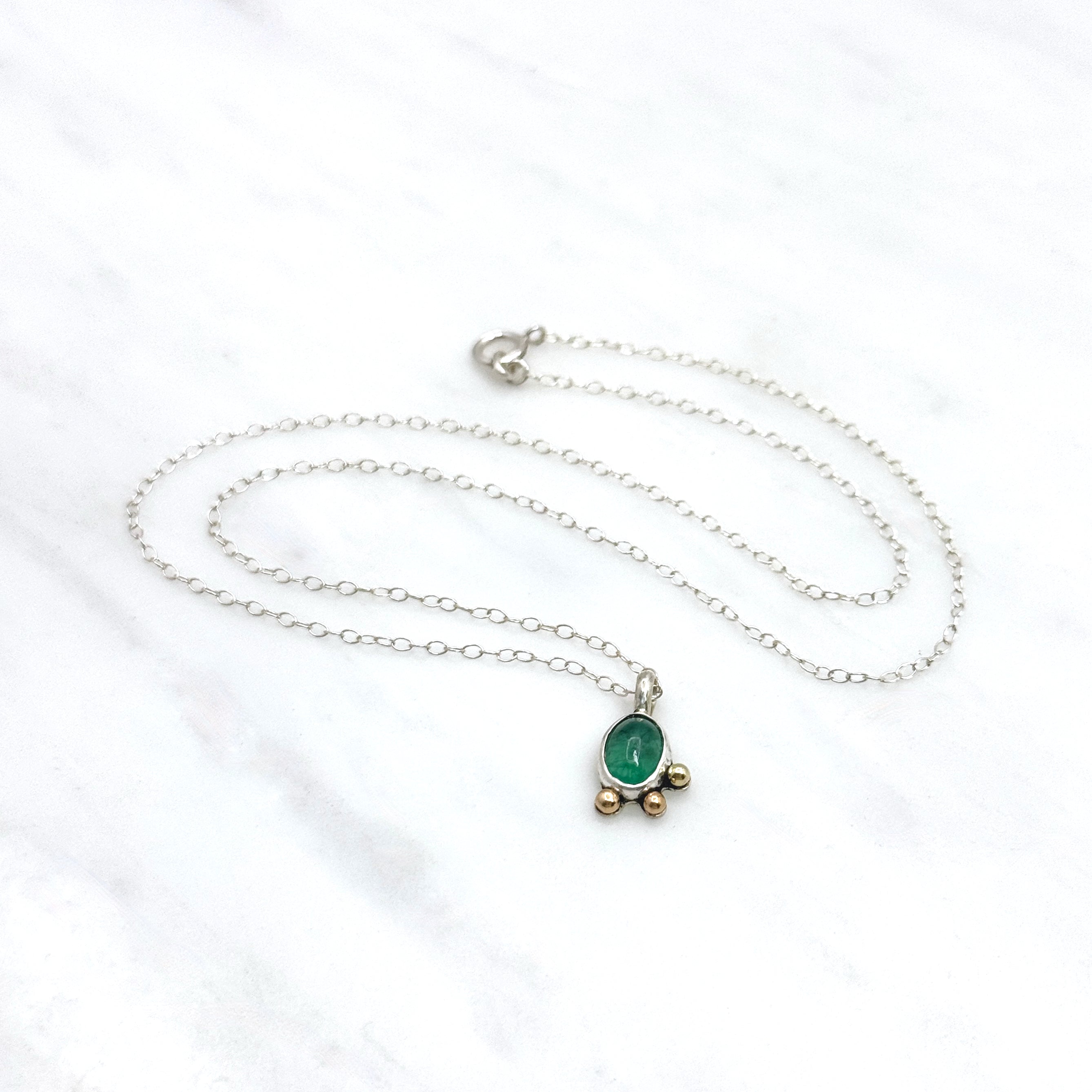 Emerald Silver Pendant With 14K Gold Accents
