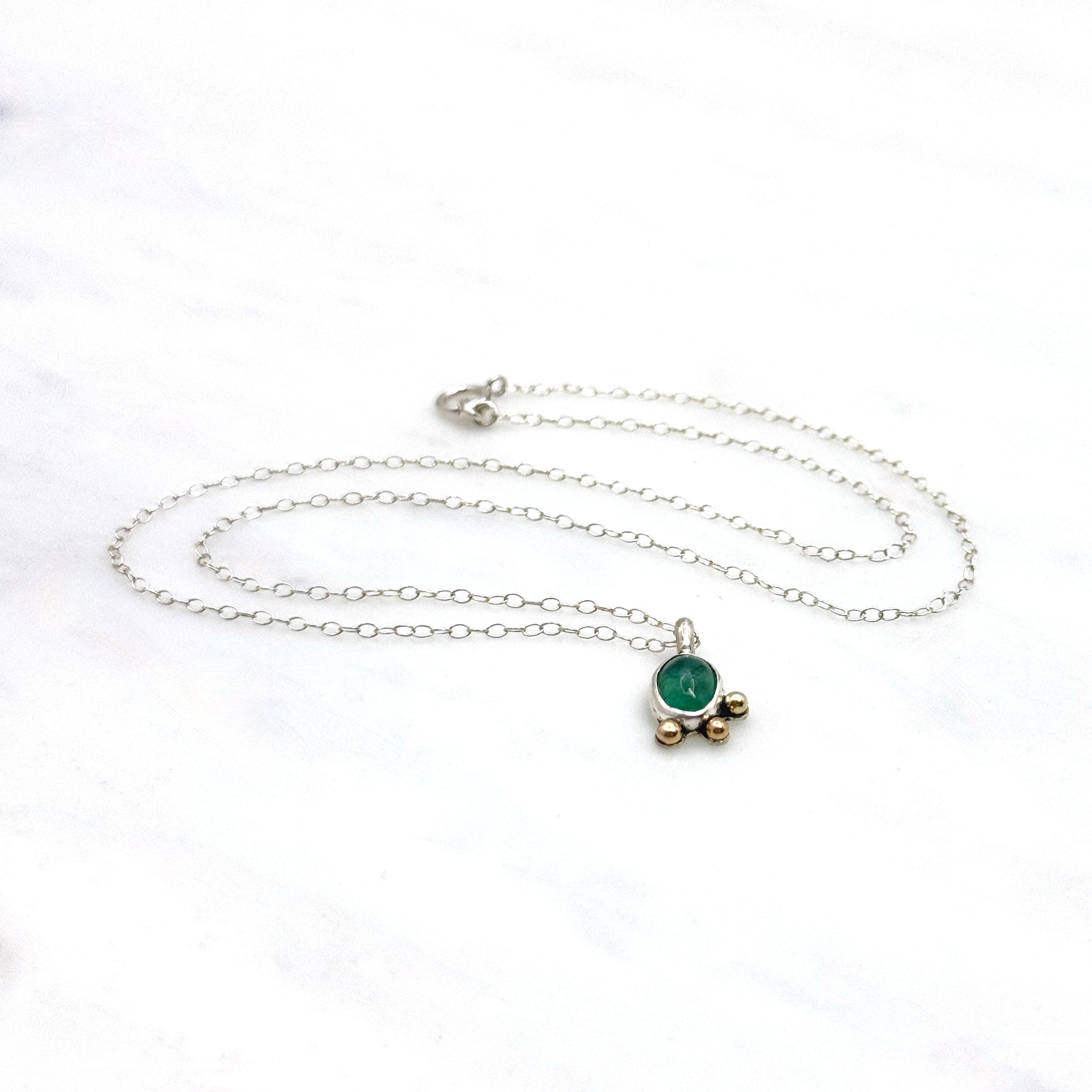 Emerald Silver Pendant With 14K Gold Accents