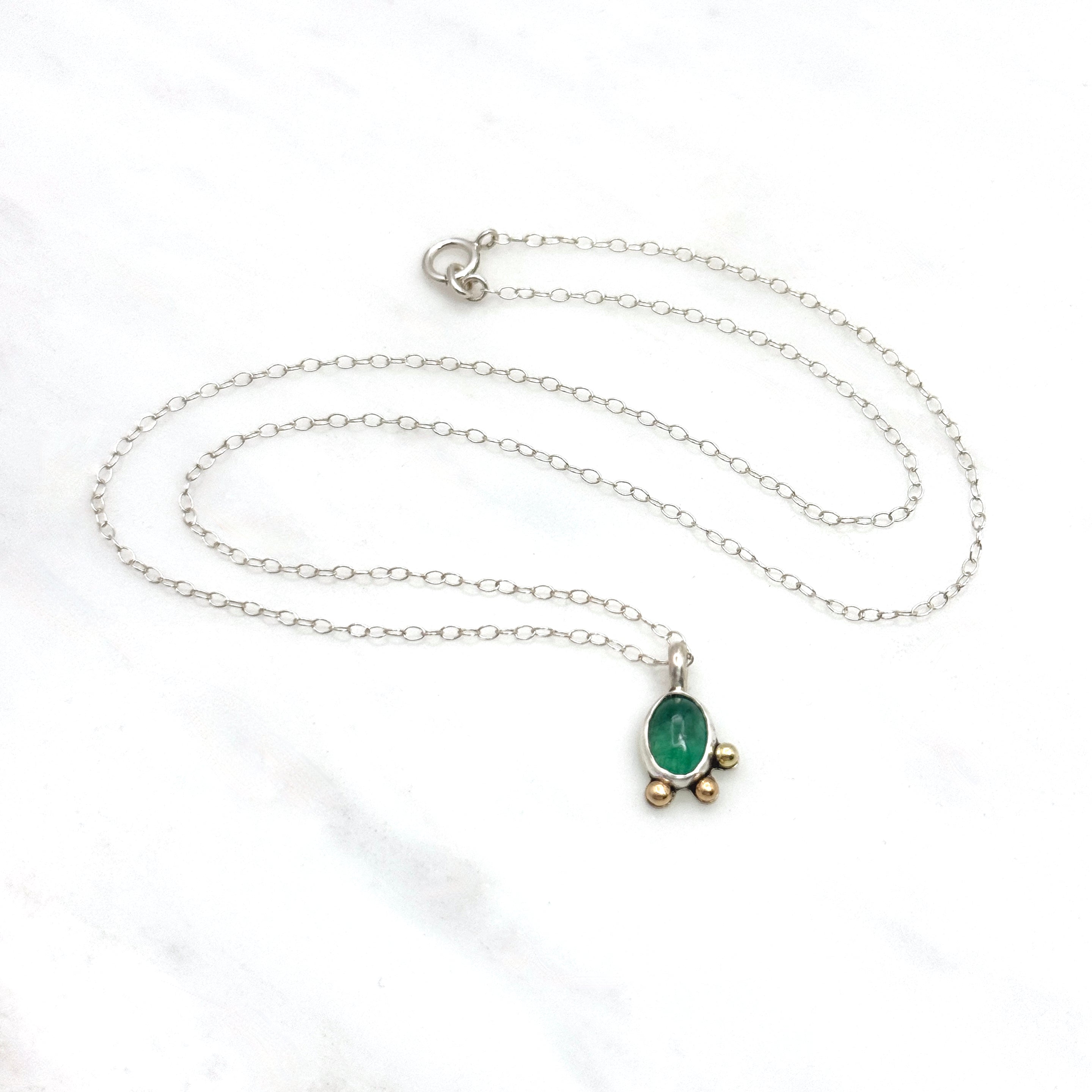 Emerald Silver Pendant With 14K Gold Accents