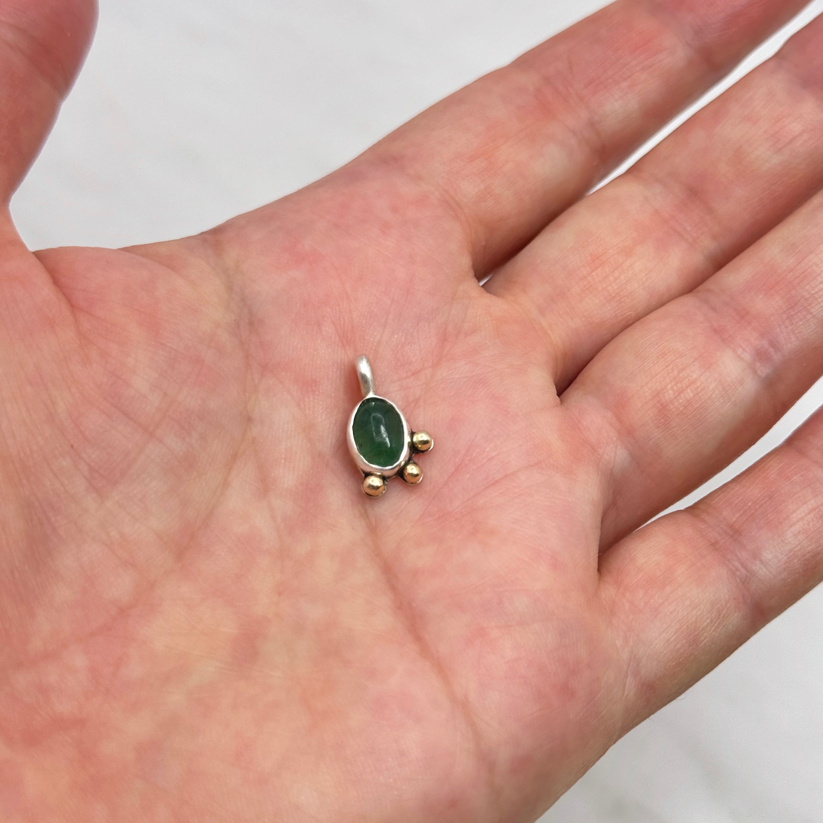 Emerald Silver Pendant With 14K Gold Accents