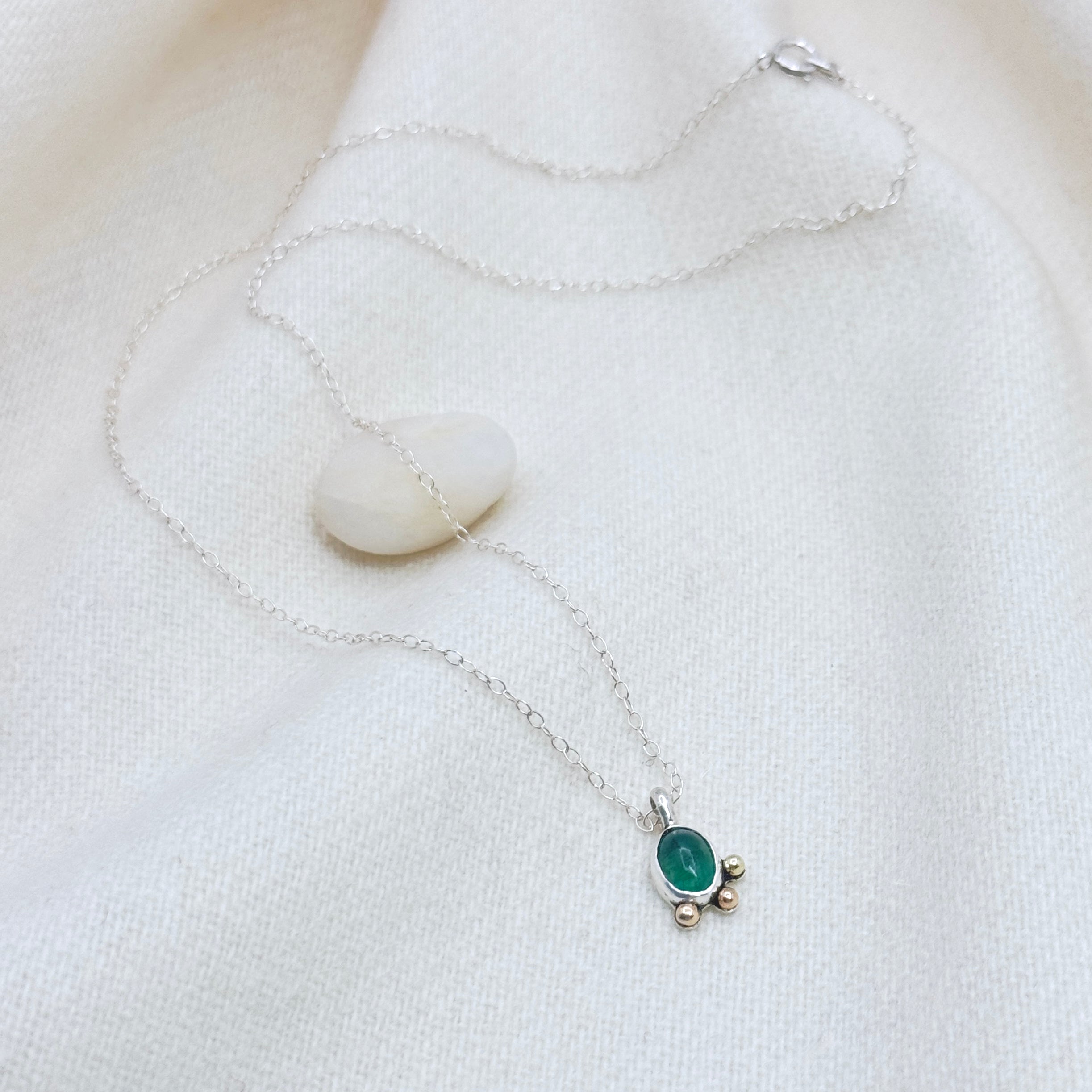 Emerald Silver Pendant With 14K Gold Accents
