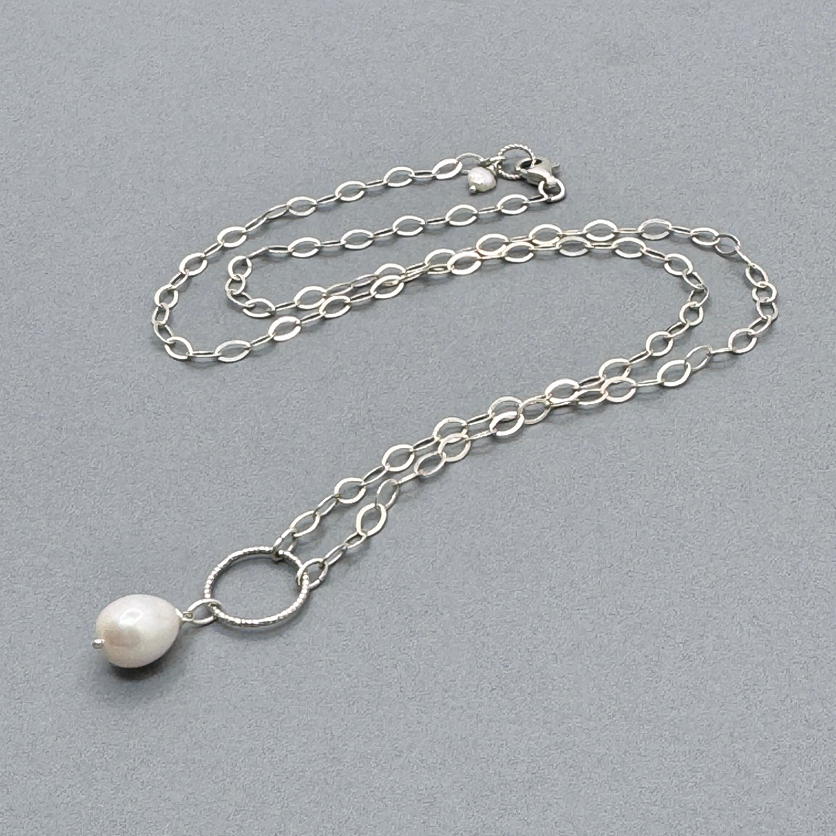 Pearl Sterling Silver Circle Pendant Necklace