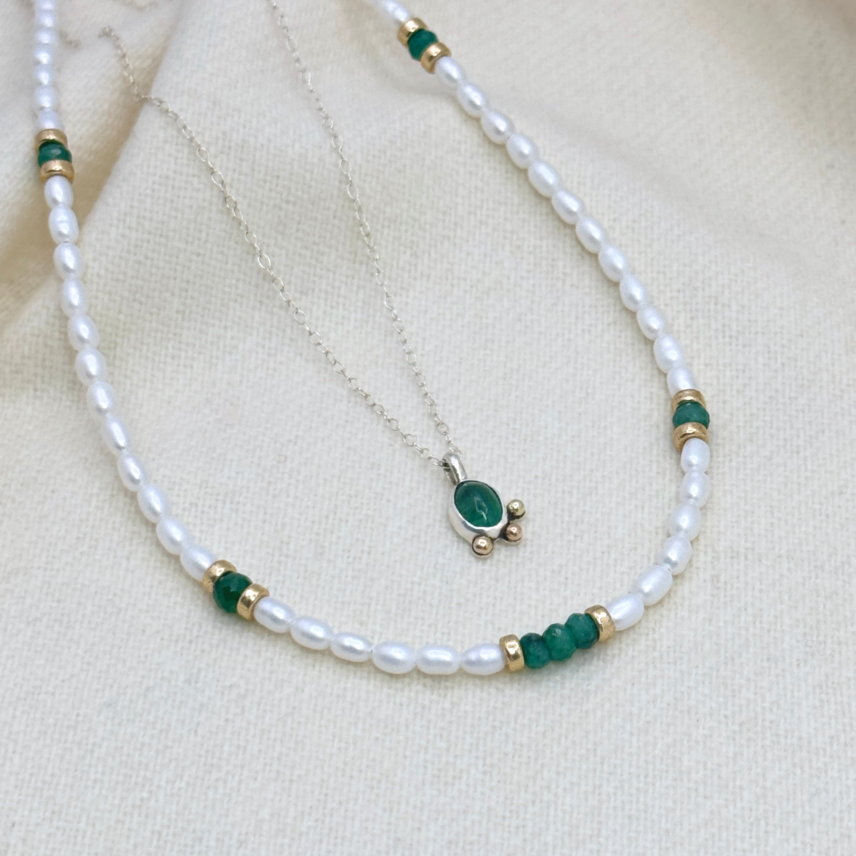 Emerald Silver Pendant With 14K Gold Accents