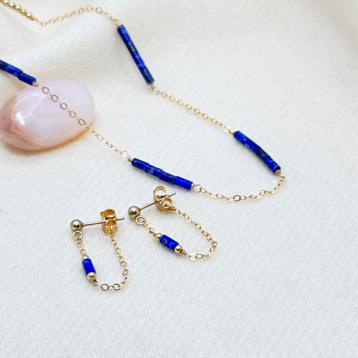 Lapis Lazuli 14K Front-To-Back Chain Studs