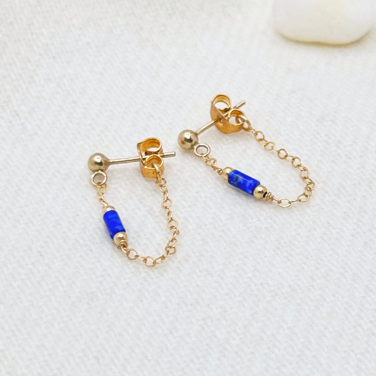 Lapis Lazuli 14K Front-To-Back Chain Studs