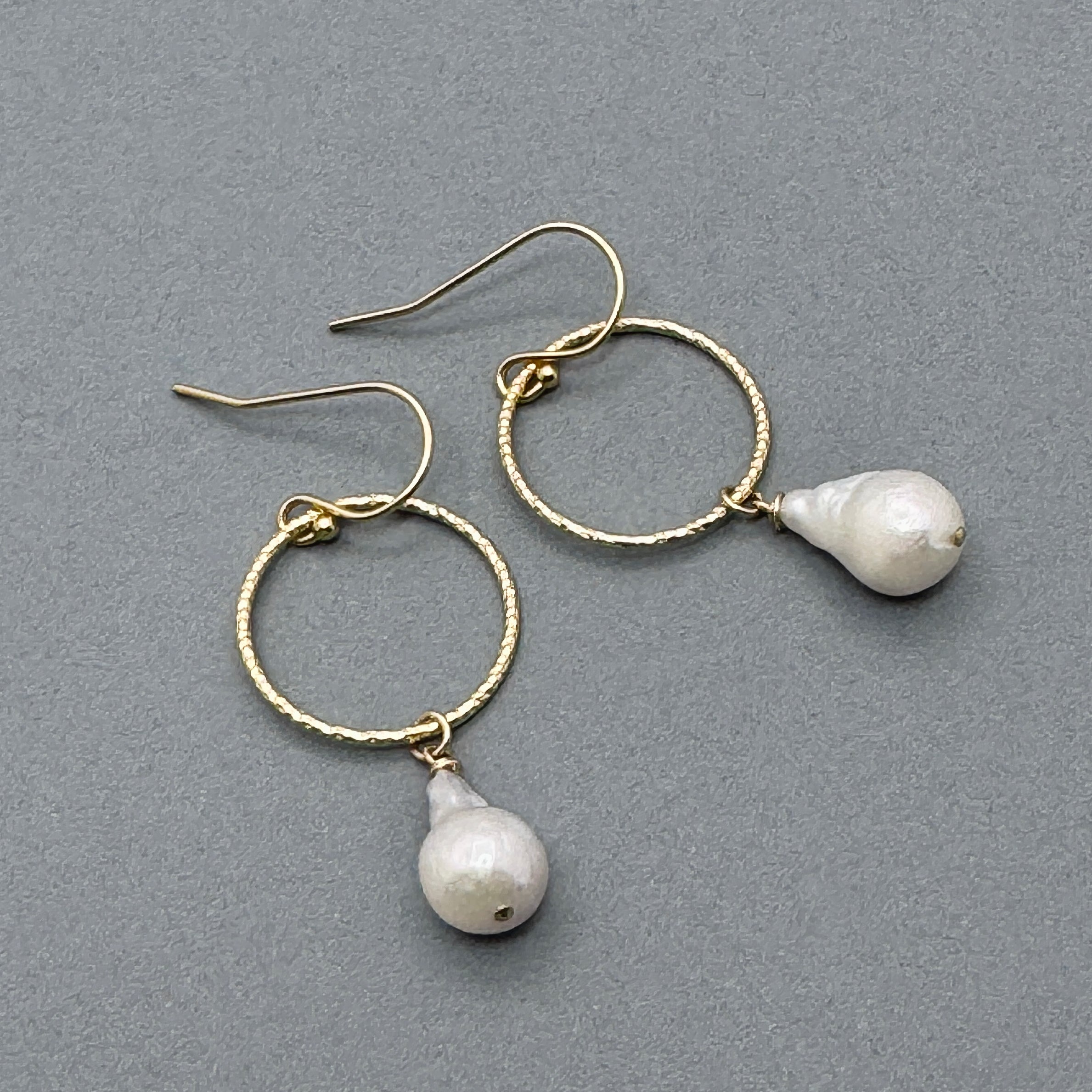 White Baroque Pearl & Gold Circle Earrings