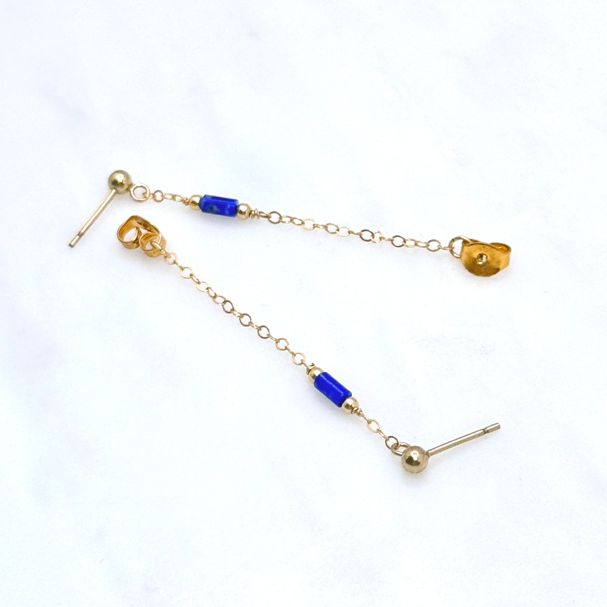 Lapis Lazuli 14K Front-To-Back Chain Studs