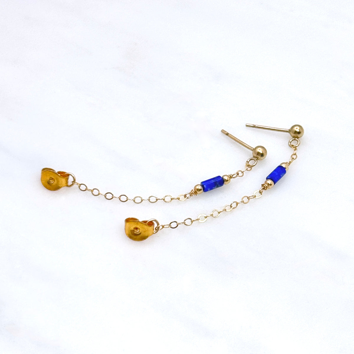 Lapis Lazuli 14K Front-To-Back Chain Studs