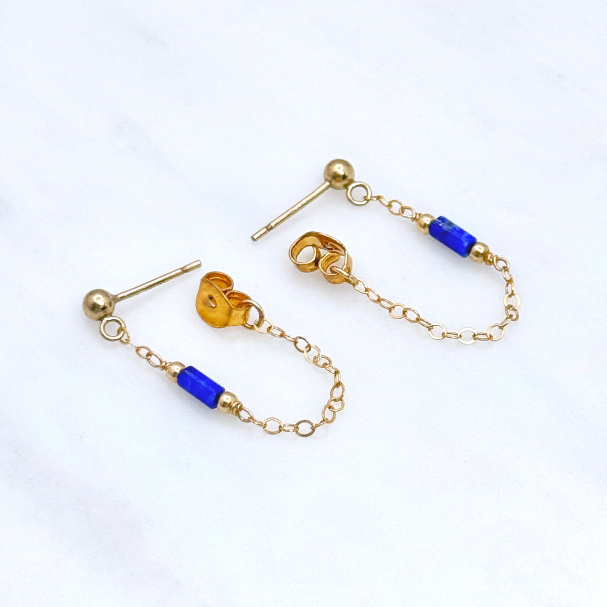 Lapis Lazuli 14K Front-To-Back Chain Studs