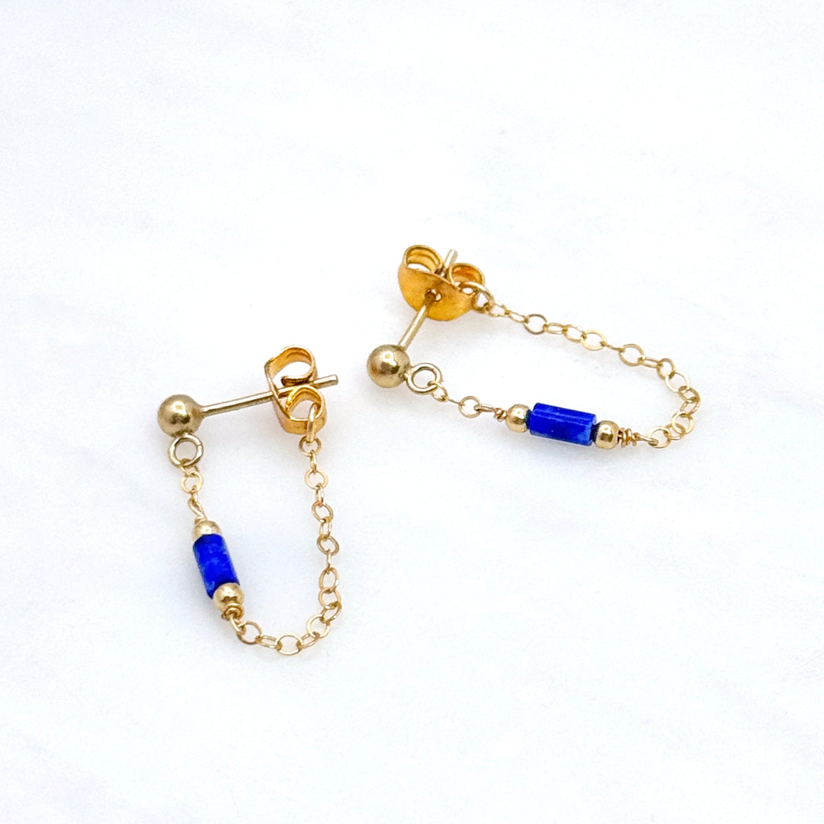 Lapis Lazuli 14K Front-To-Back Chain Studs
