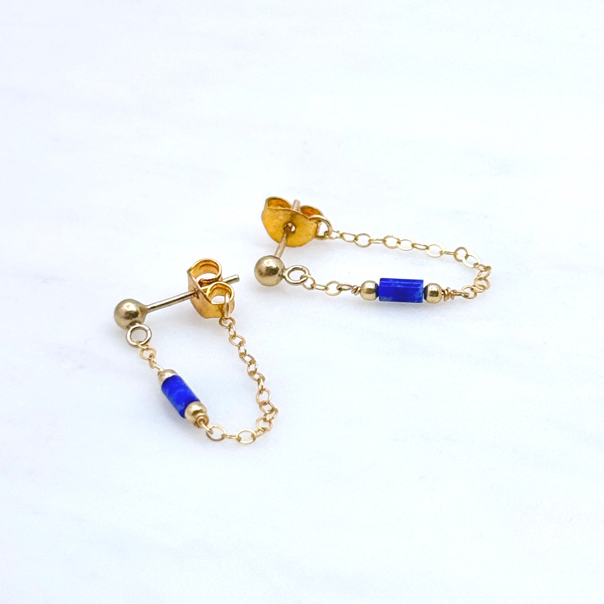 Lapis Lazuli 14K Front-To-Back Chain Studs