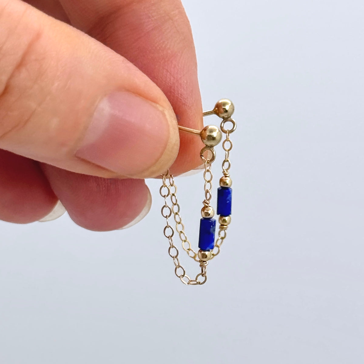 Lapis Lazuli 14K Front-To-Back Chain Studs