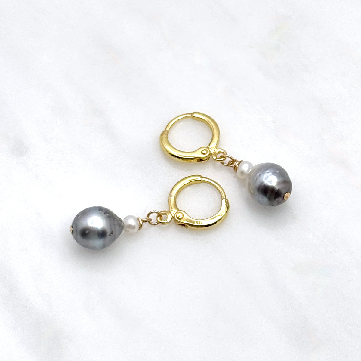 Tahitian & White Pearl Gold-Filled Huggies