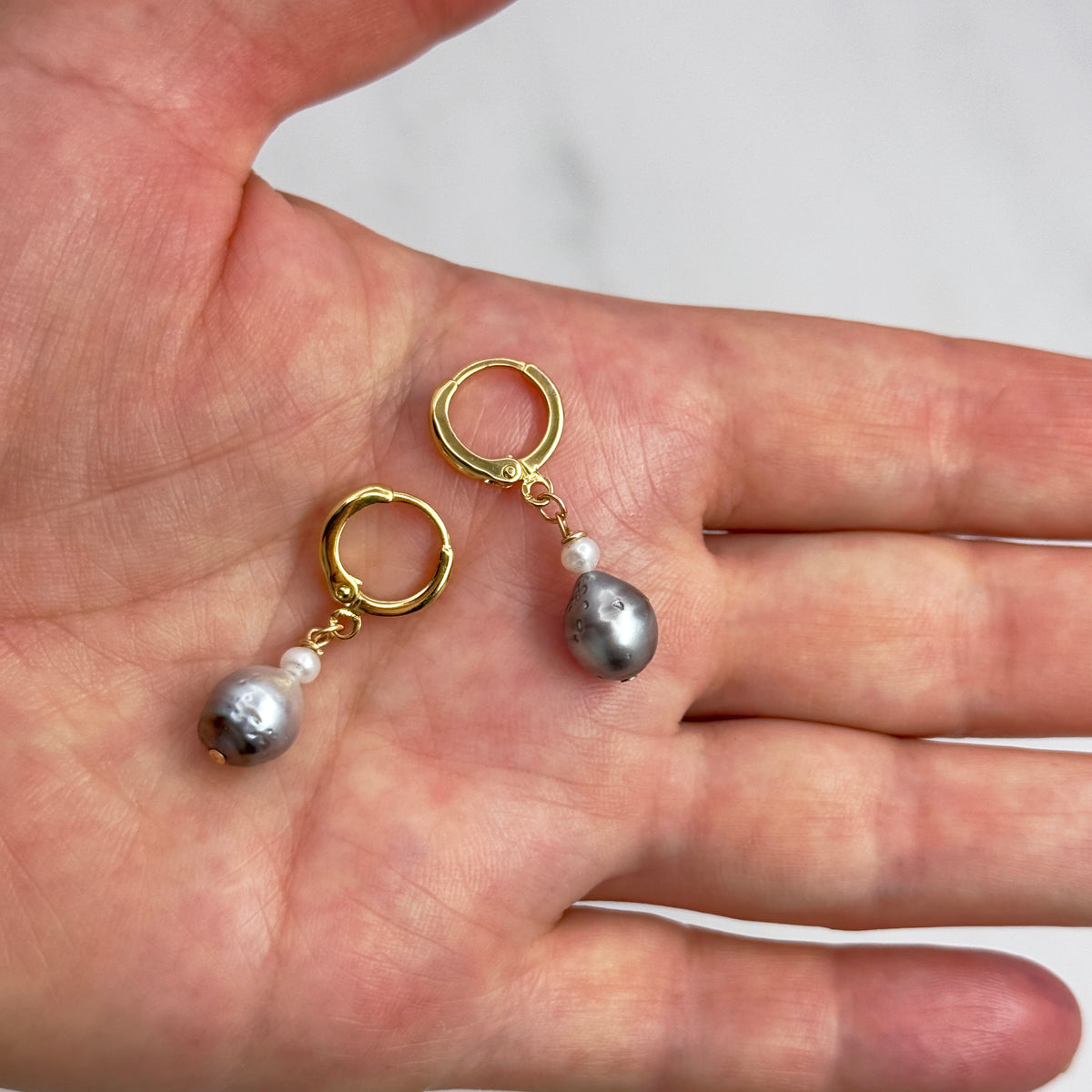 Tahitian & White Pearl Gold-Filled Huggies