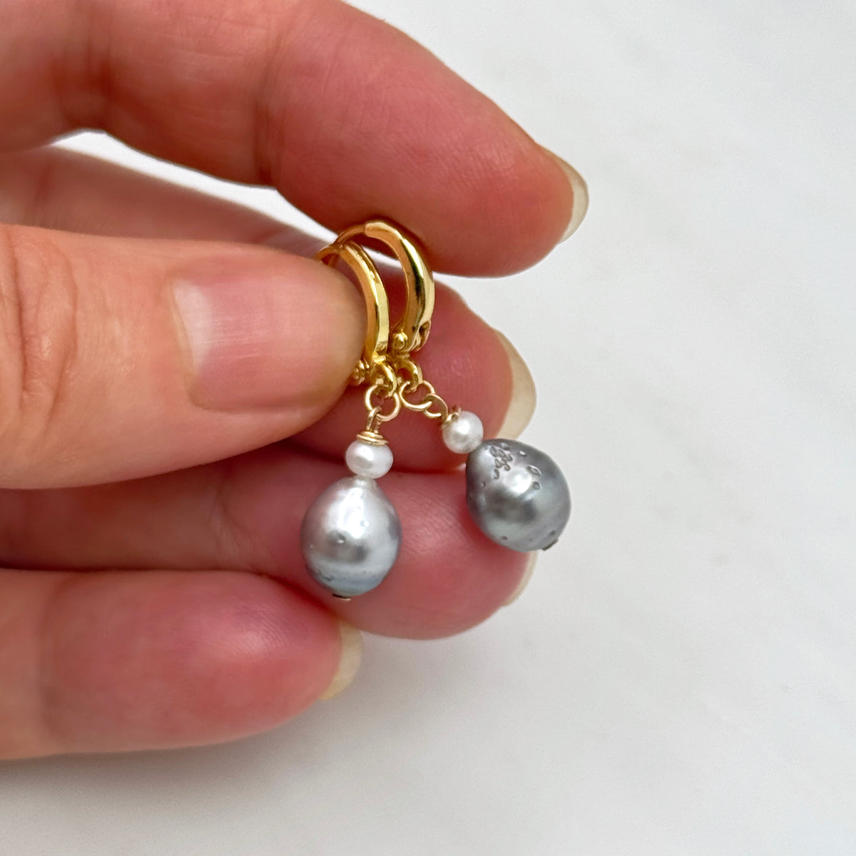 Tahitian & White Pearl Gold-Filled Huggies