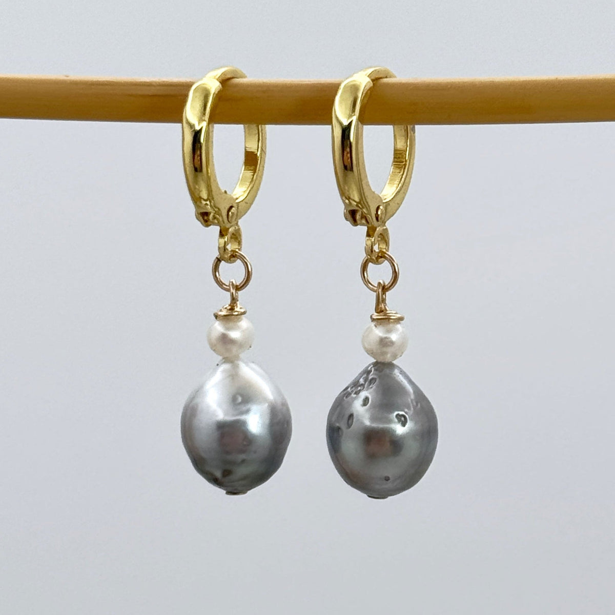 Tahitian & White Pearl Gold-Filled Huggies