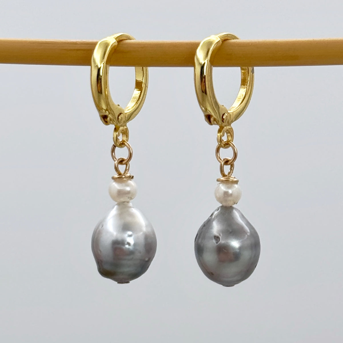 Tahitian & White Pearl Gold-Filled Huggies