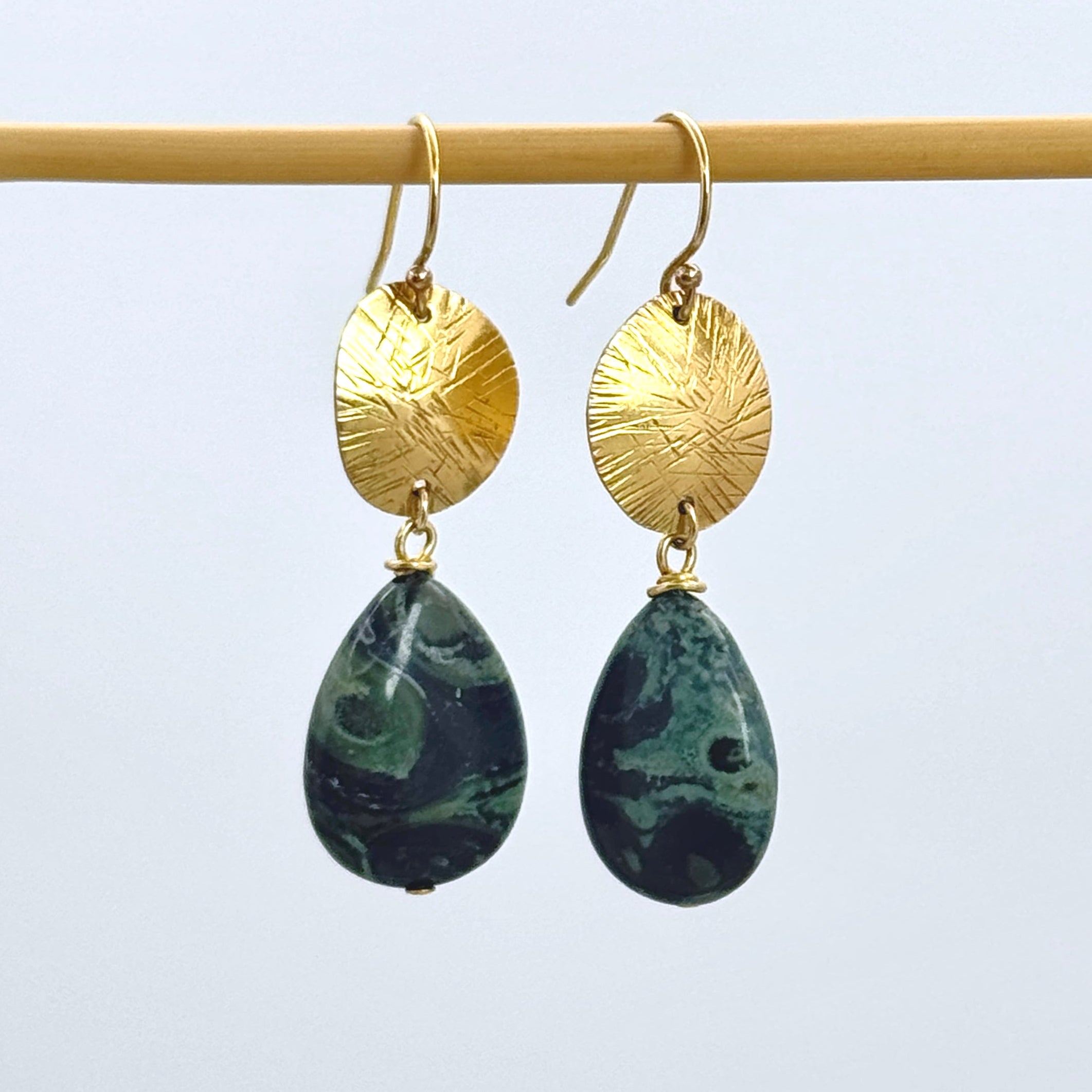 Kambaba Jasper Earrings in Brass & Gold Fill