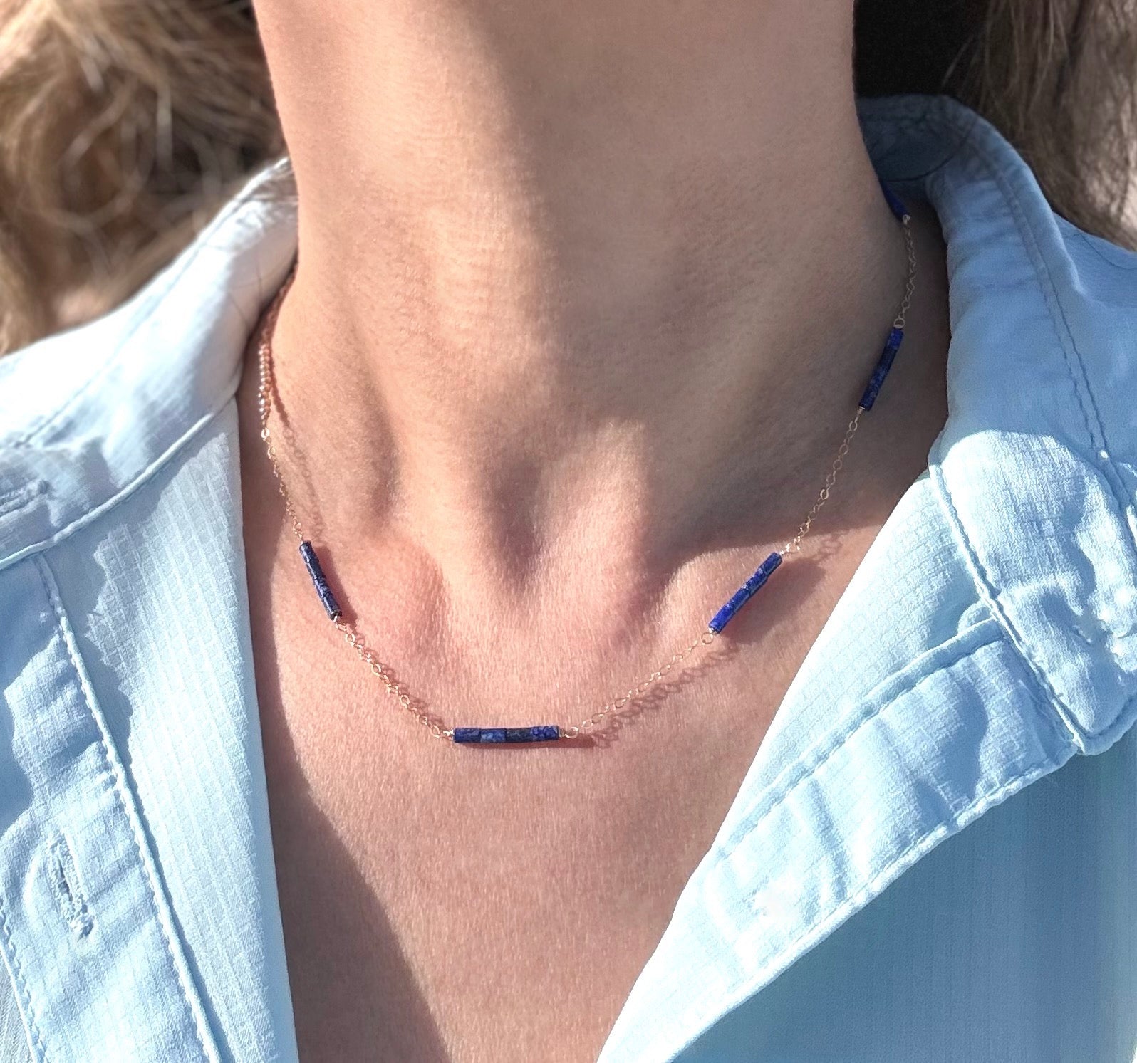Lapis Lazuli & 14K Gold-Filled Bar Necklace