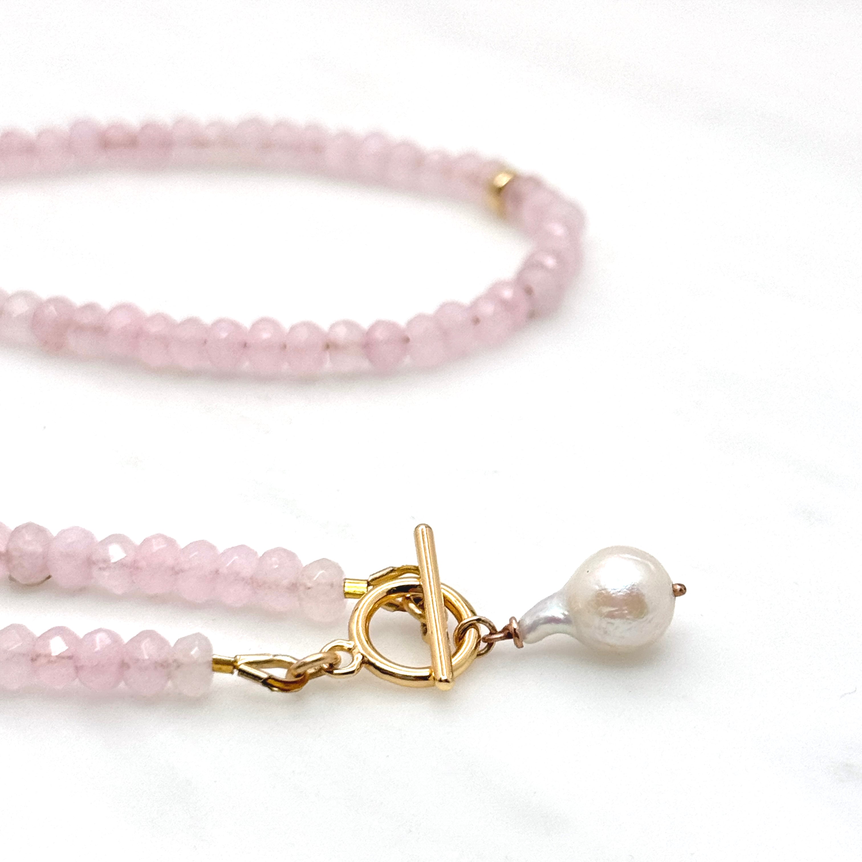 Rose Quartz & Baroque Pearl Toggle Necklace