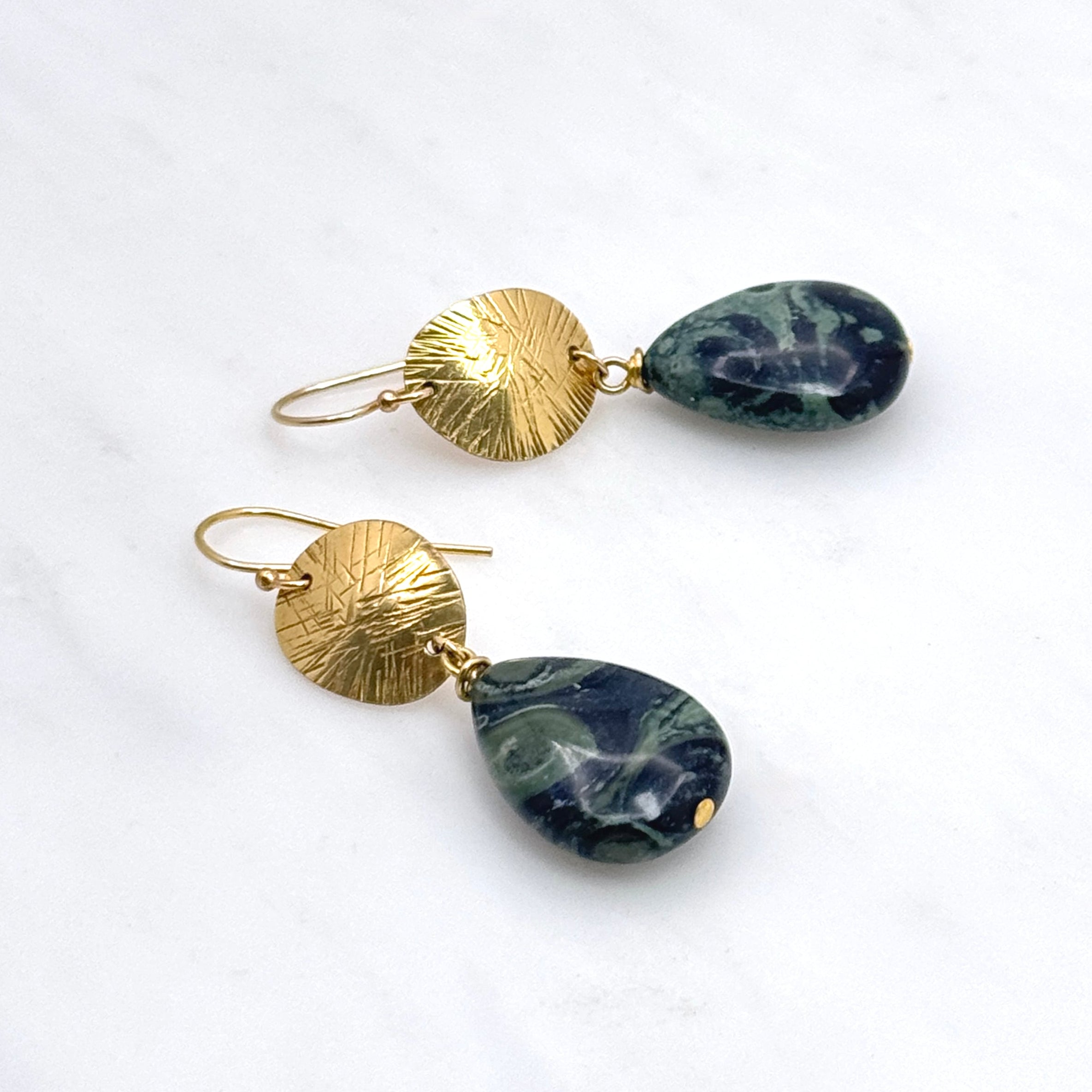 Kambaba Jasper Earrings in Brass & Gold Fill