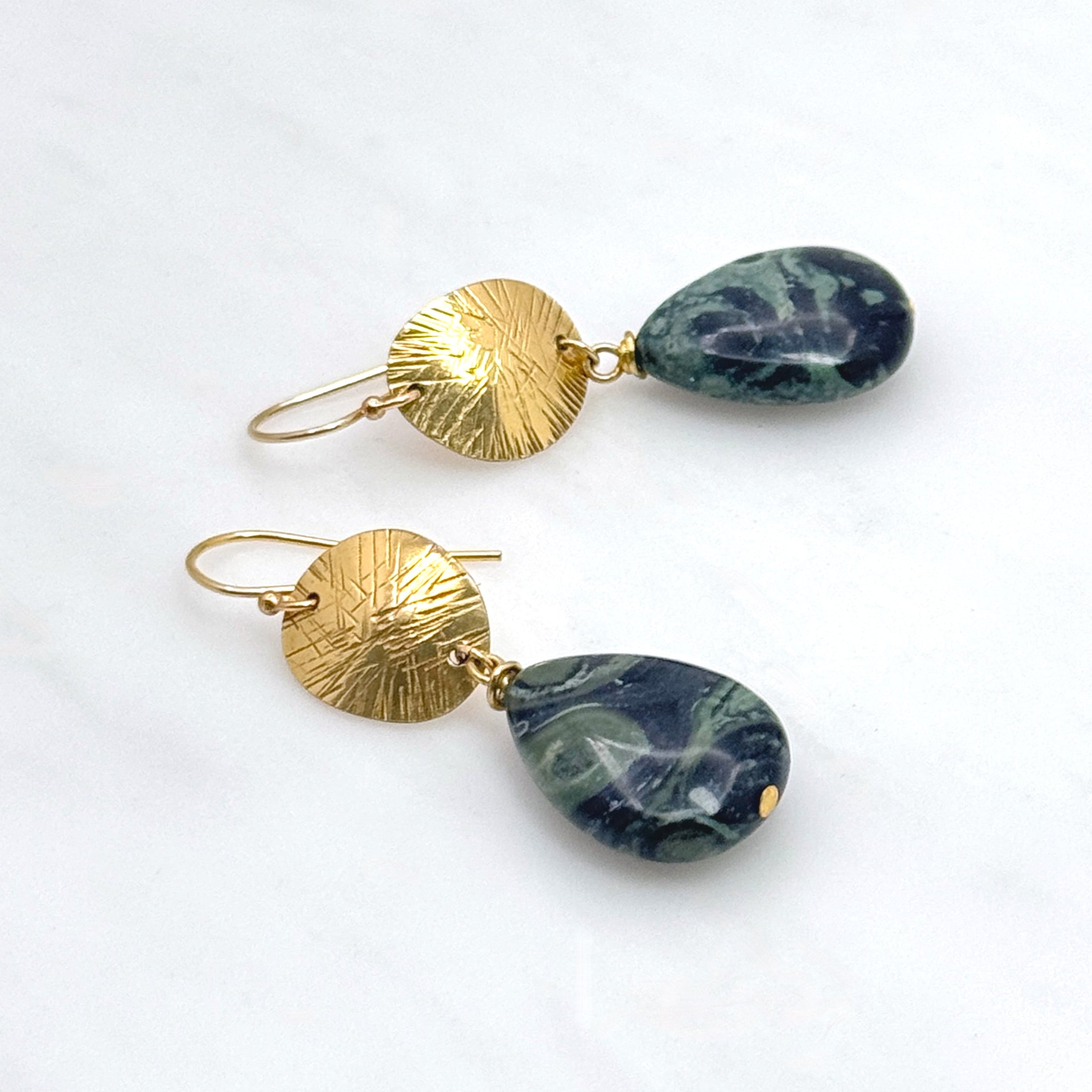 Kambaba Jasper Earrings in Brass & Gold Fill