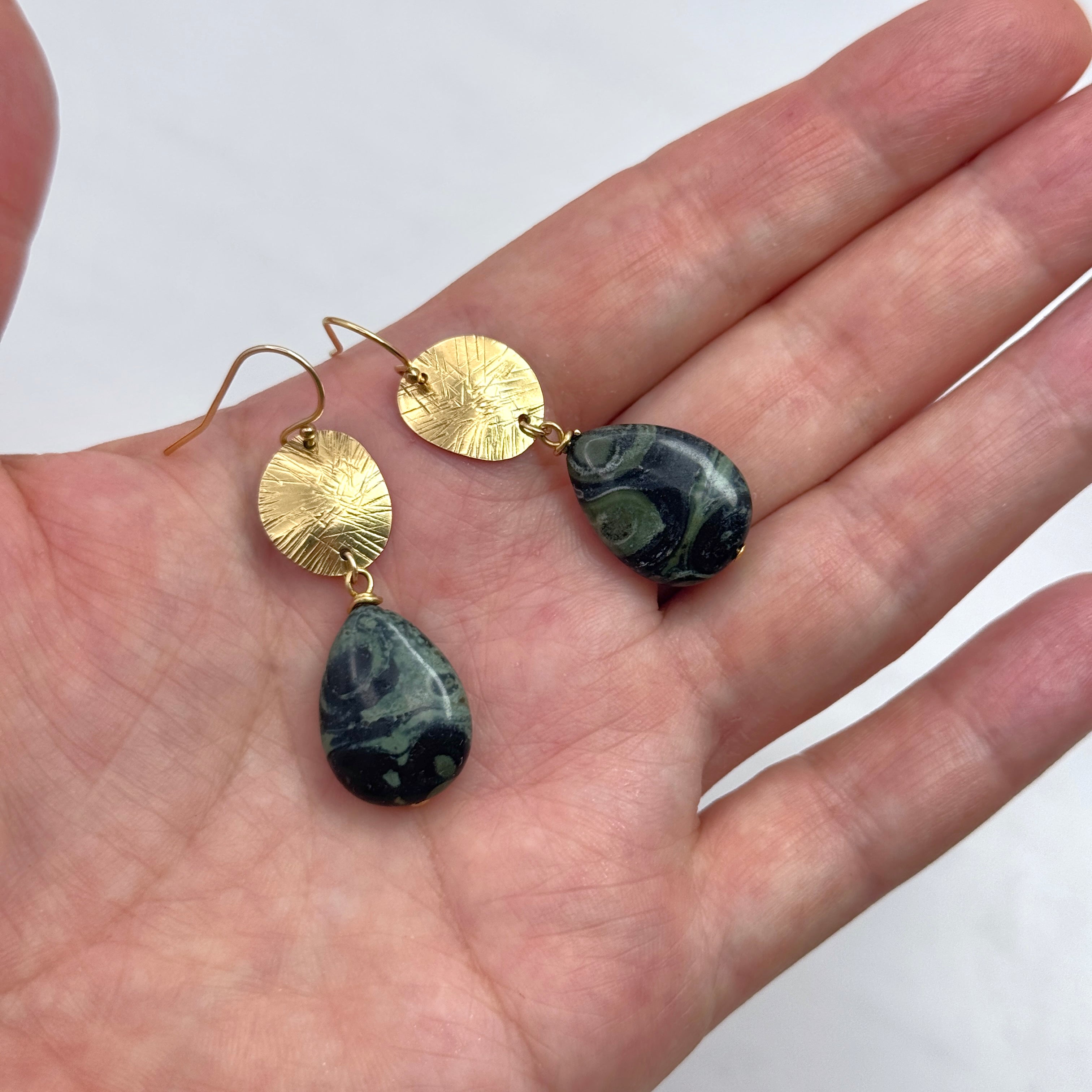 Kambaba Jasper Earrings in Brass & Gold Fill
