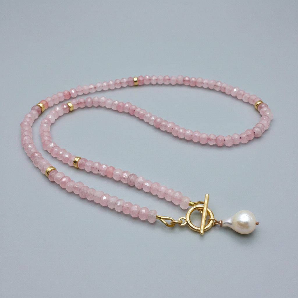 Rose Quartz & Baroque Pearl Toggle Necklace