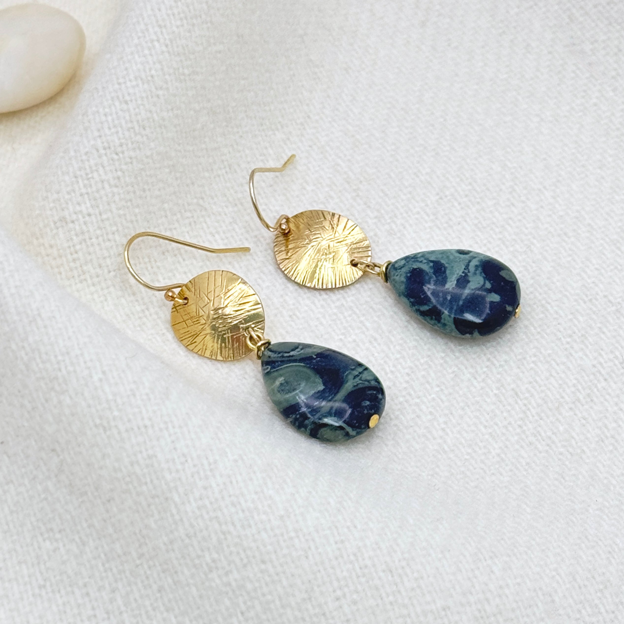 Kambaba Jasper Earrings in Brass & Gold Fill