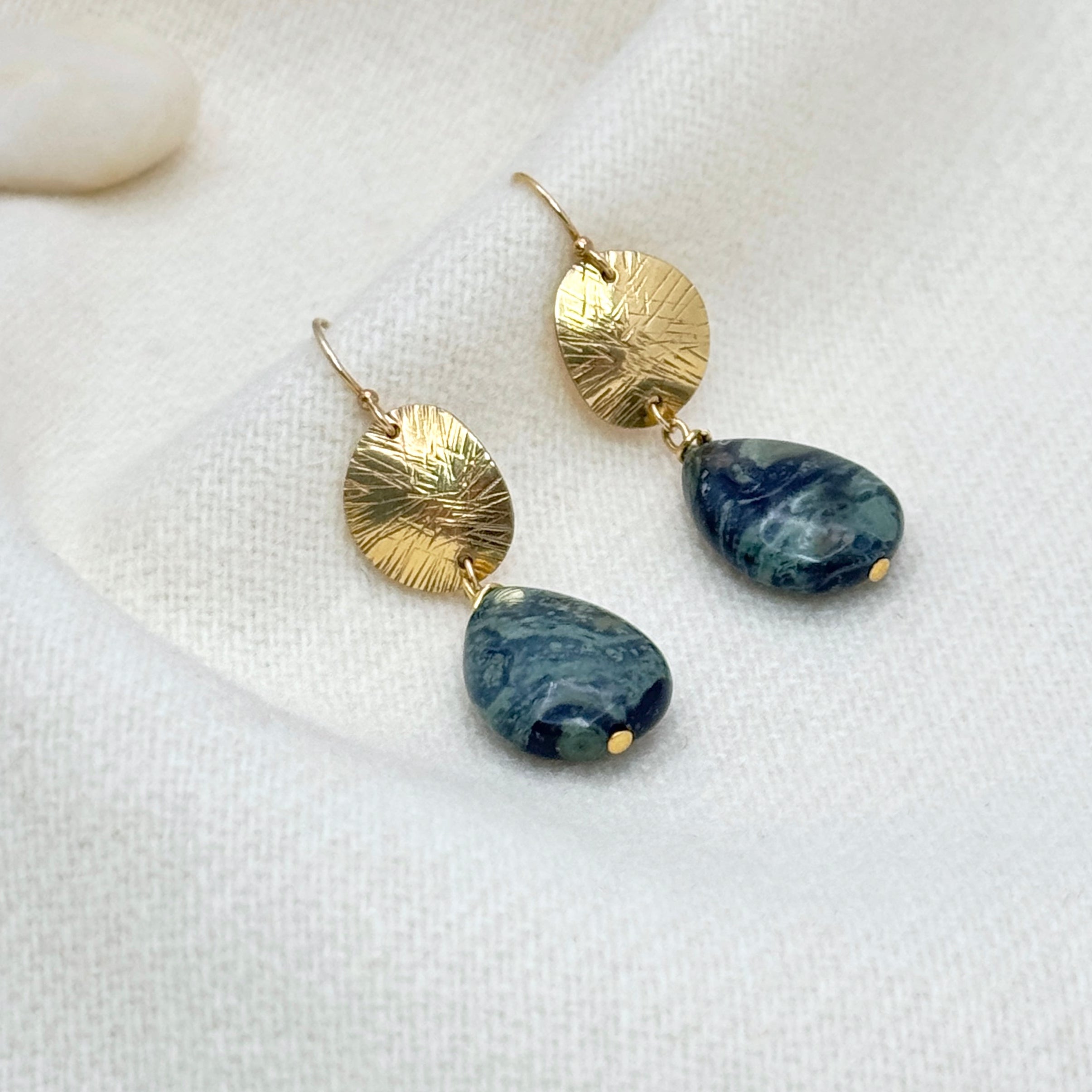 Kambaba Jasper Earrings in Brass & Gold Fill