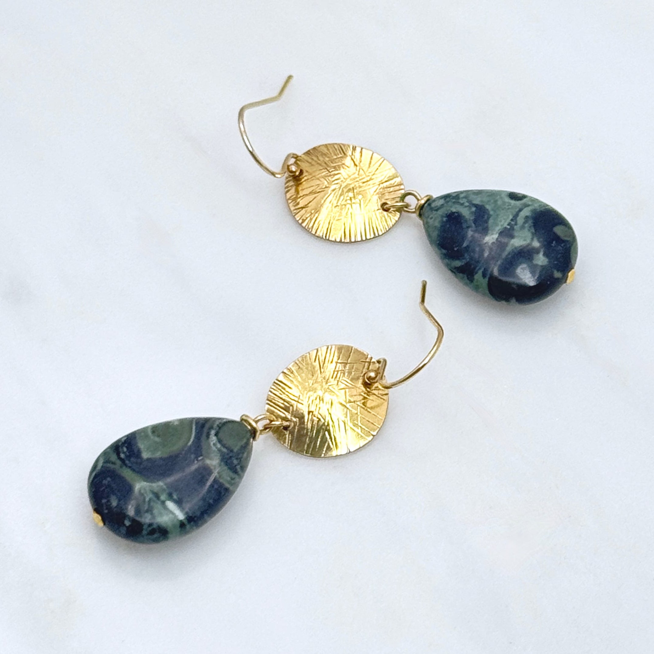 Kambaba Jasper Earrings in Brass & Gold Fill