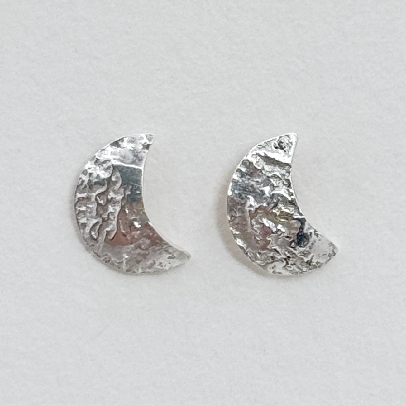 Textured Crescent Moon Silver Stud Earrings