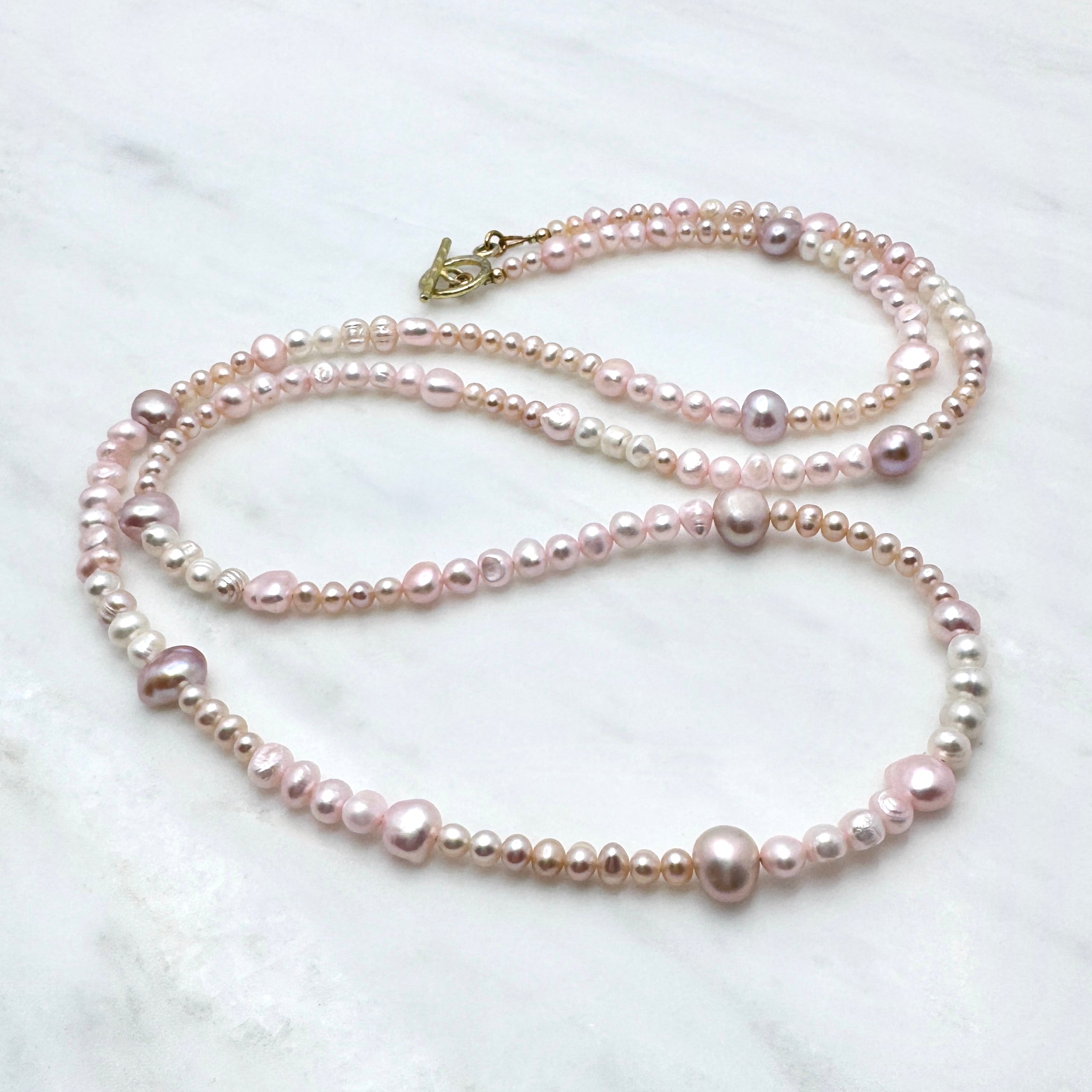 Long White & Pink Freshwater Pearl Necklace