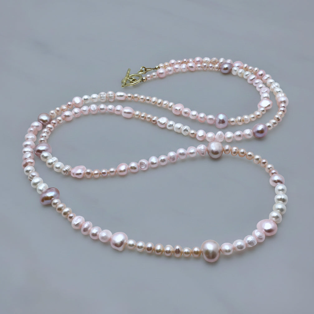 Long White & Pink Freshwater Pearl Necklace