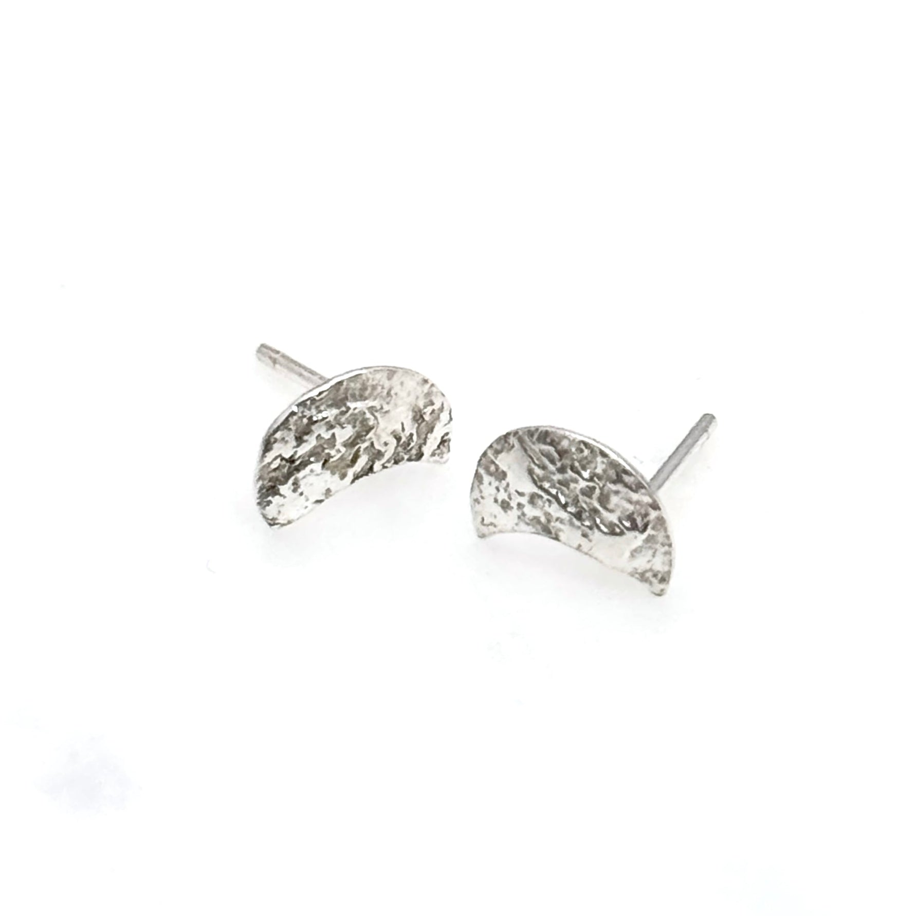 Textured Crescent Moon Silver Stud Earrings