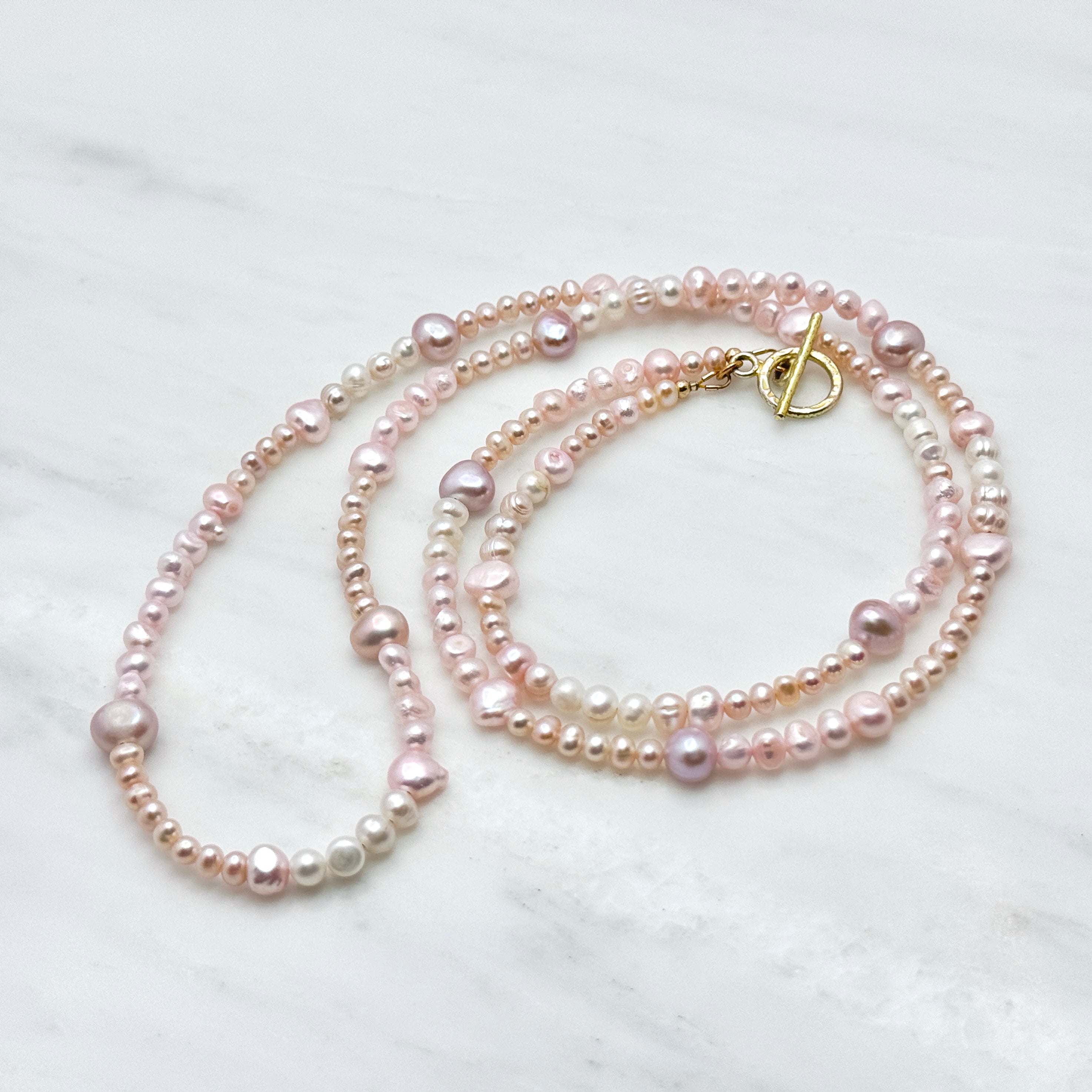 Long White & Pink Freshwater Pearl Necklace