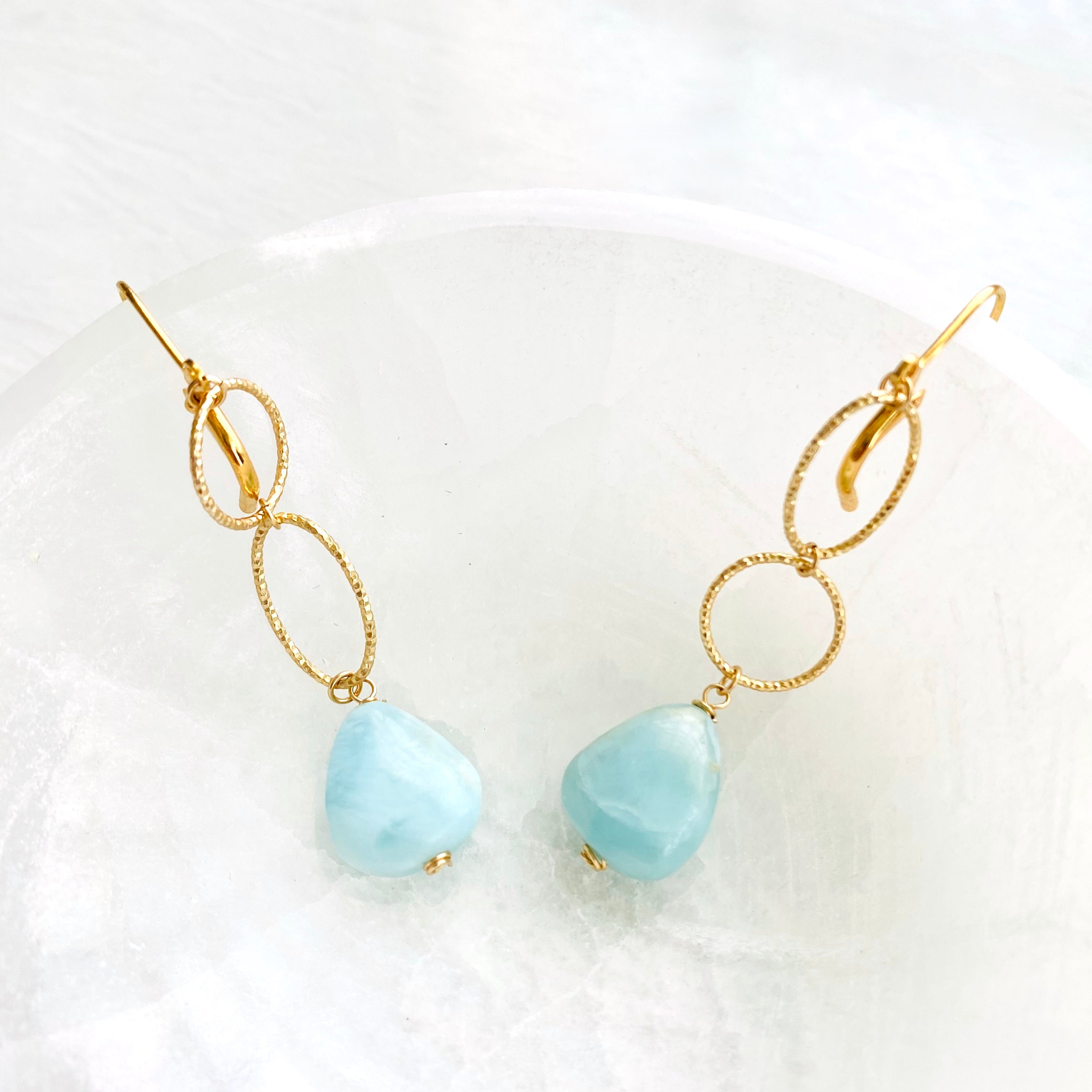 Gold-Filled Asymmetric Larimar Hoop Earrings