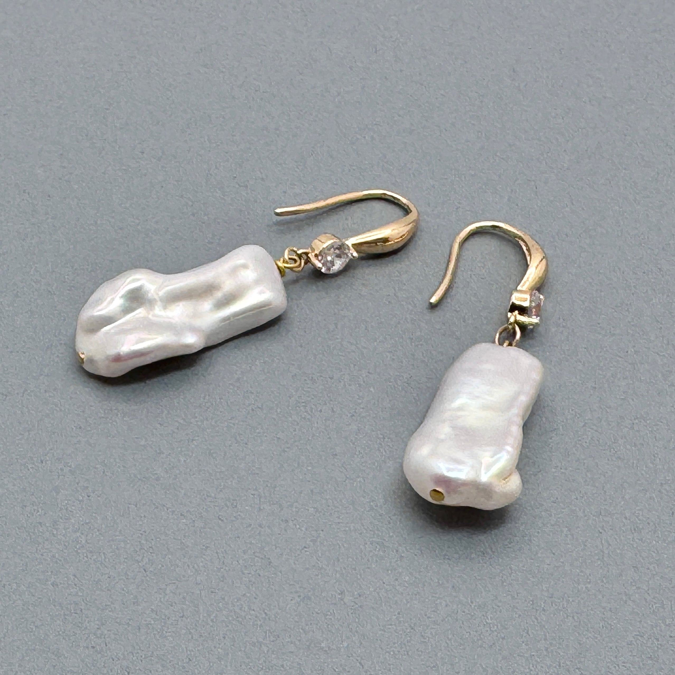 White Baroque Pearl CZ Drop Earrings