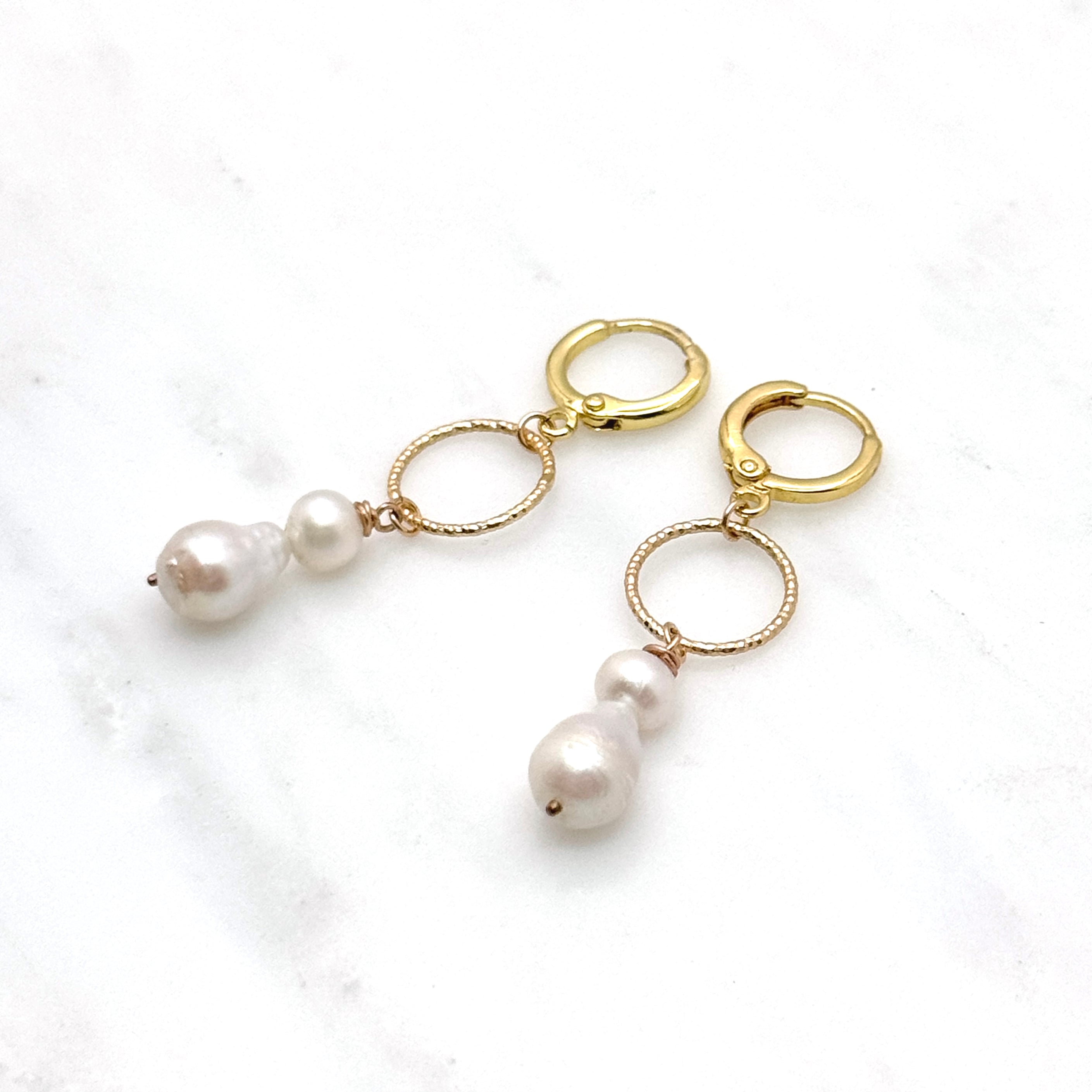 Baroque Pearl Huggie 14K Gold-Filled Earrings