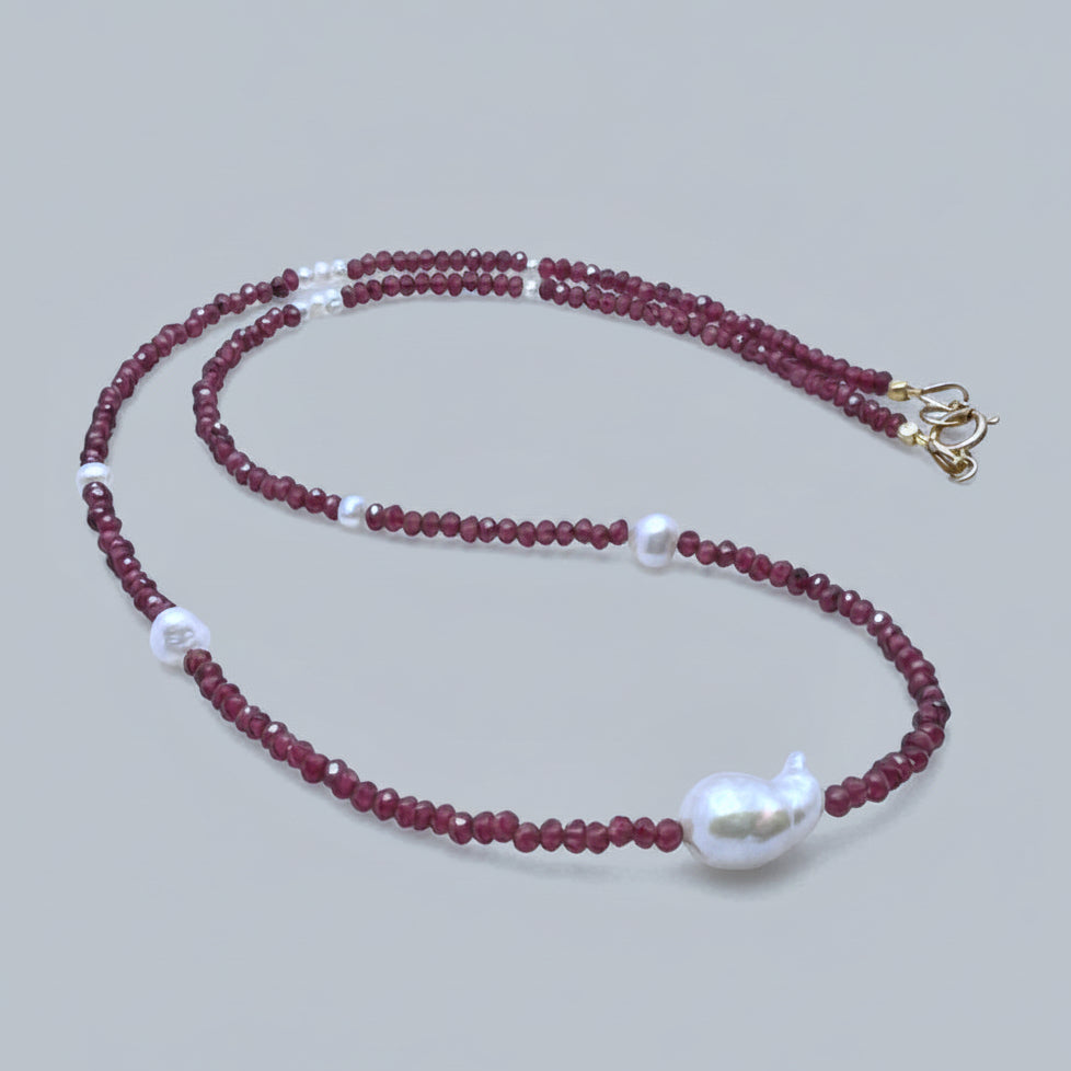 Mozambique Garnet & Baroque Pearl Necklace