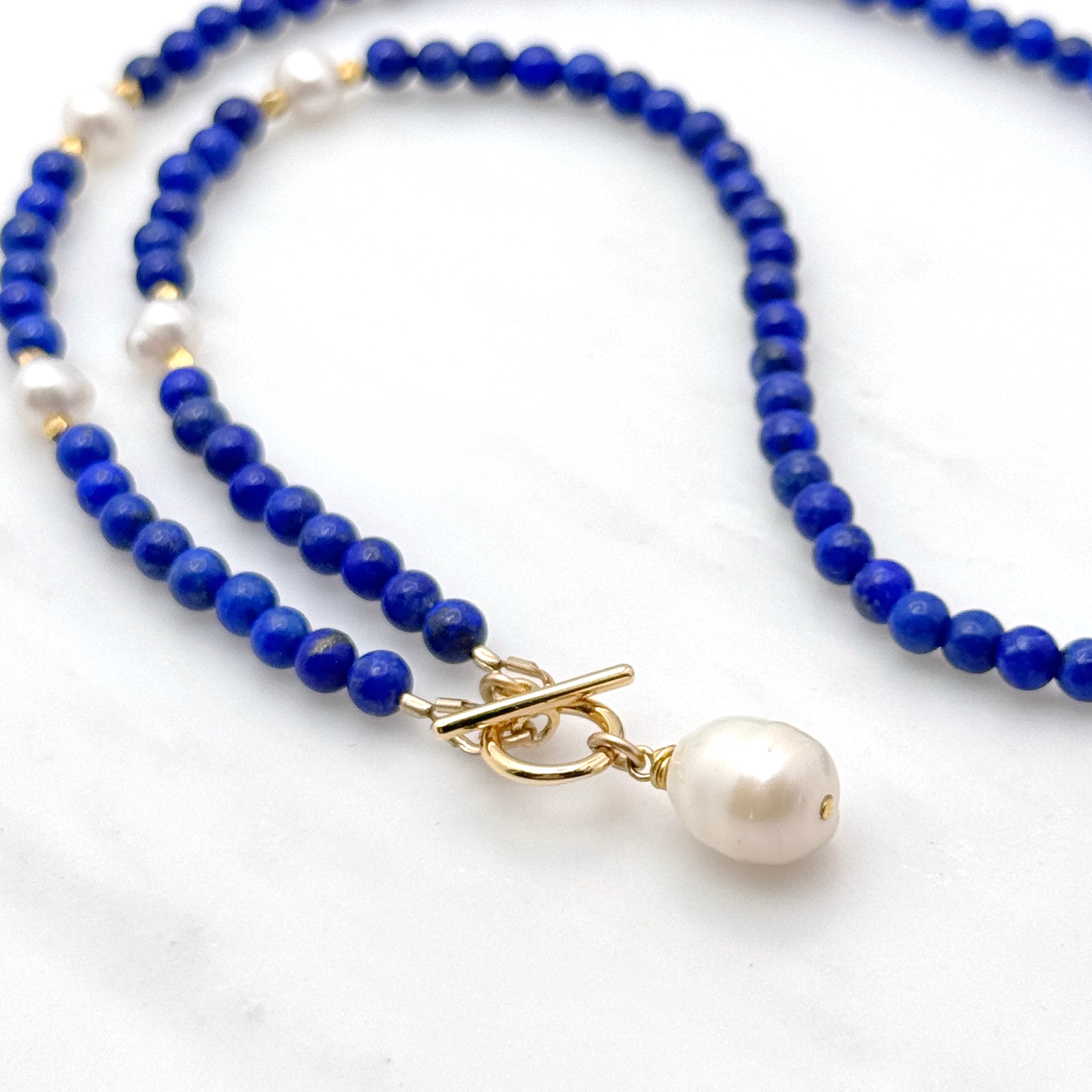 Lapis & Baroque Pearl Front Toggle Necklace