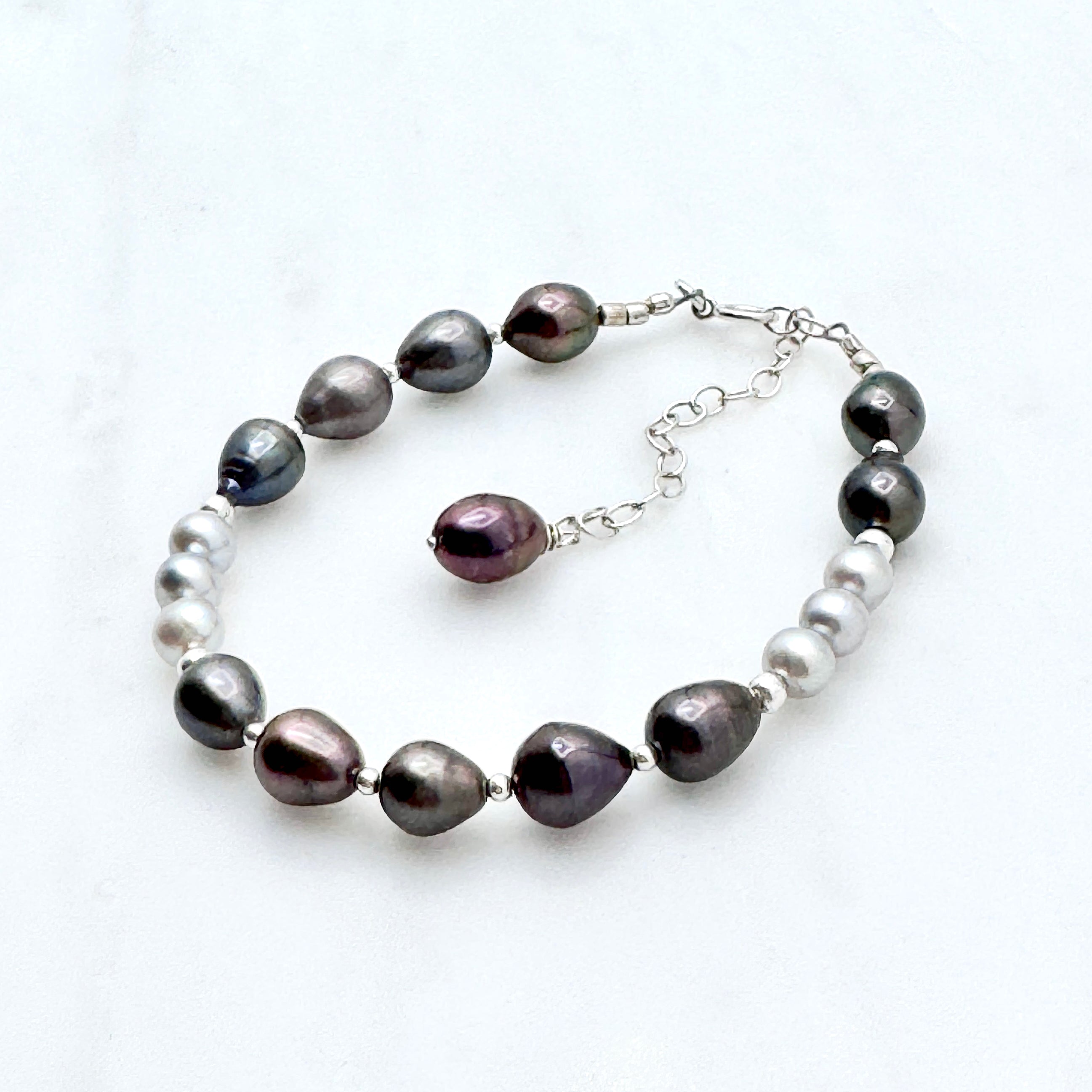 Light & Dark Gray Pearl Silver Bracelet